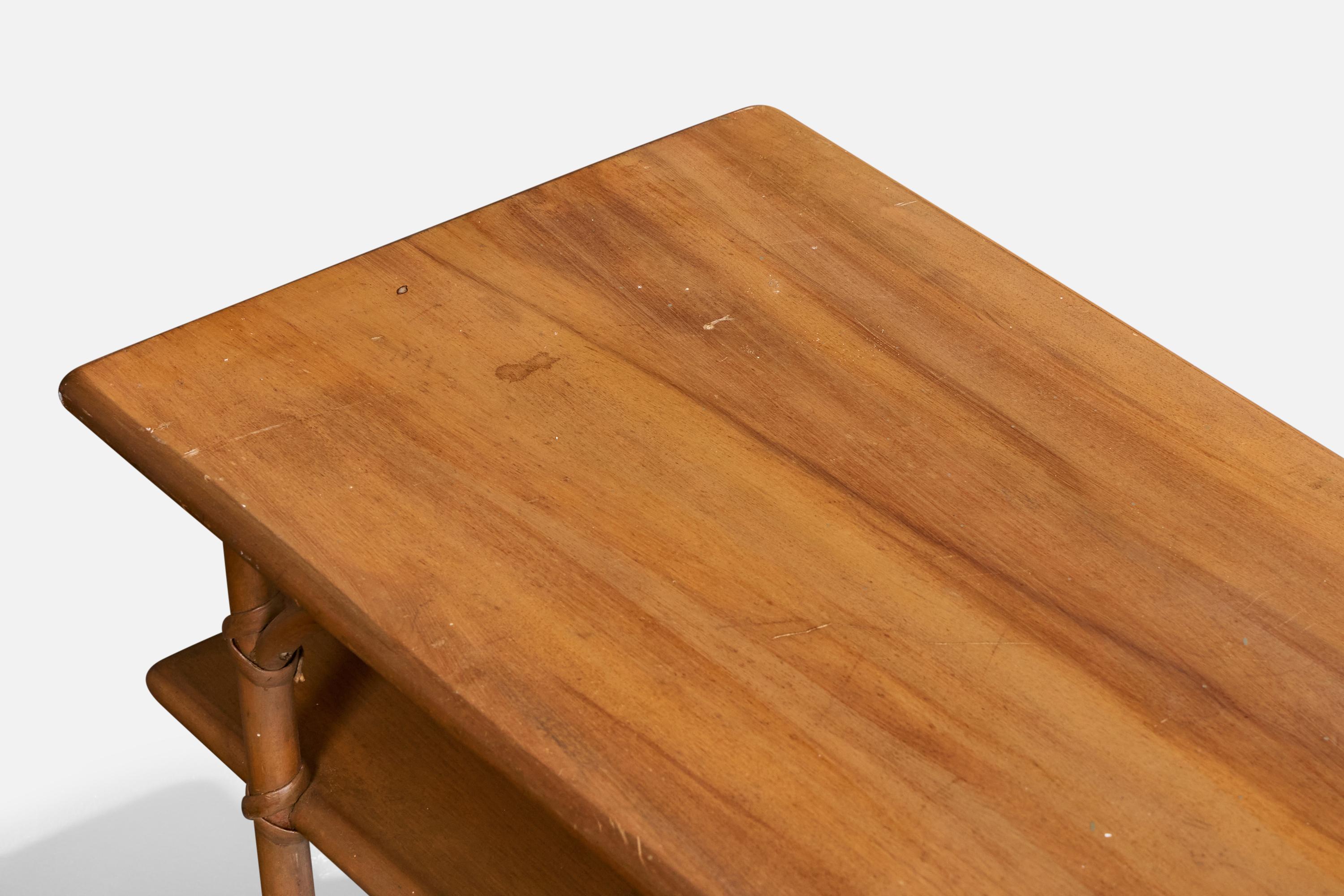 Milieu du XXe siècle Heywood Wakefield, table basse, Wood, rotin, États-Unis, années 1950 en vente