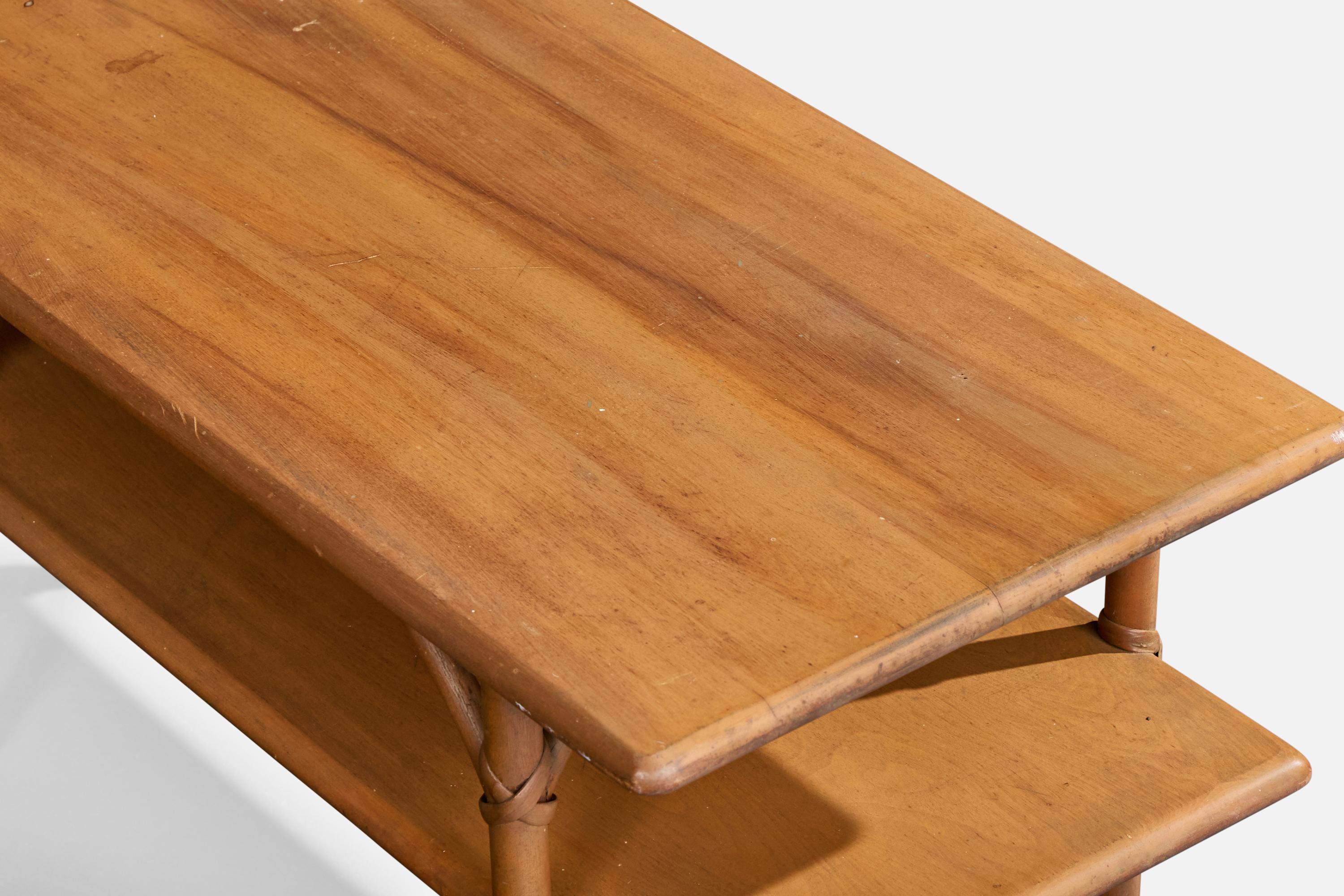 Rotin Heywood Wakefield, table basse, Wood, rotin, États-Unis, années 1950 en vente