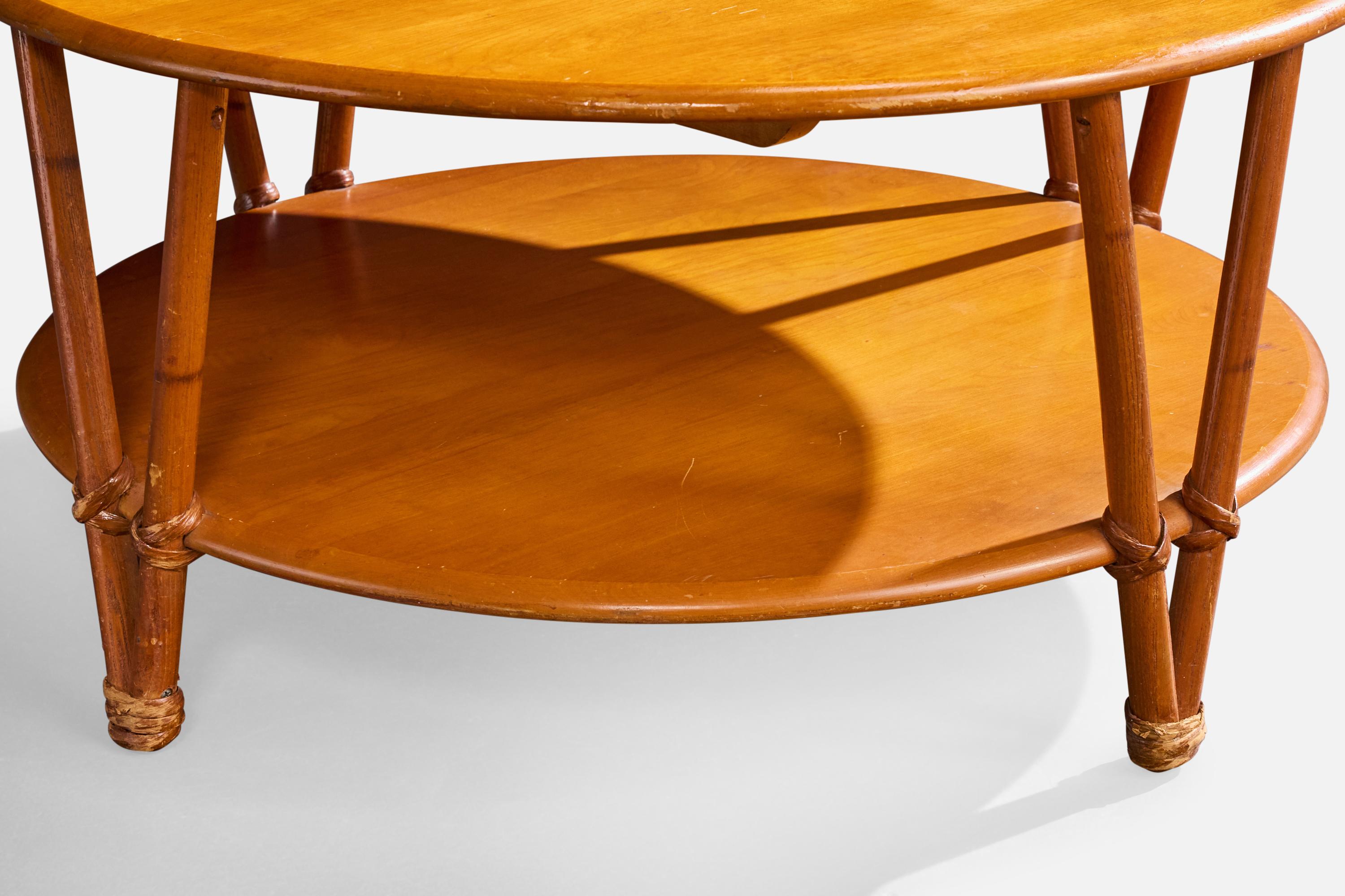 Heywood Wakefield, table basse, Wood, rotin, États-Unis, années 1950 en vente 3