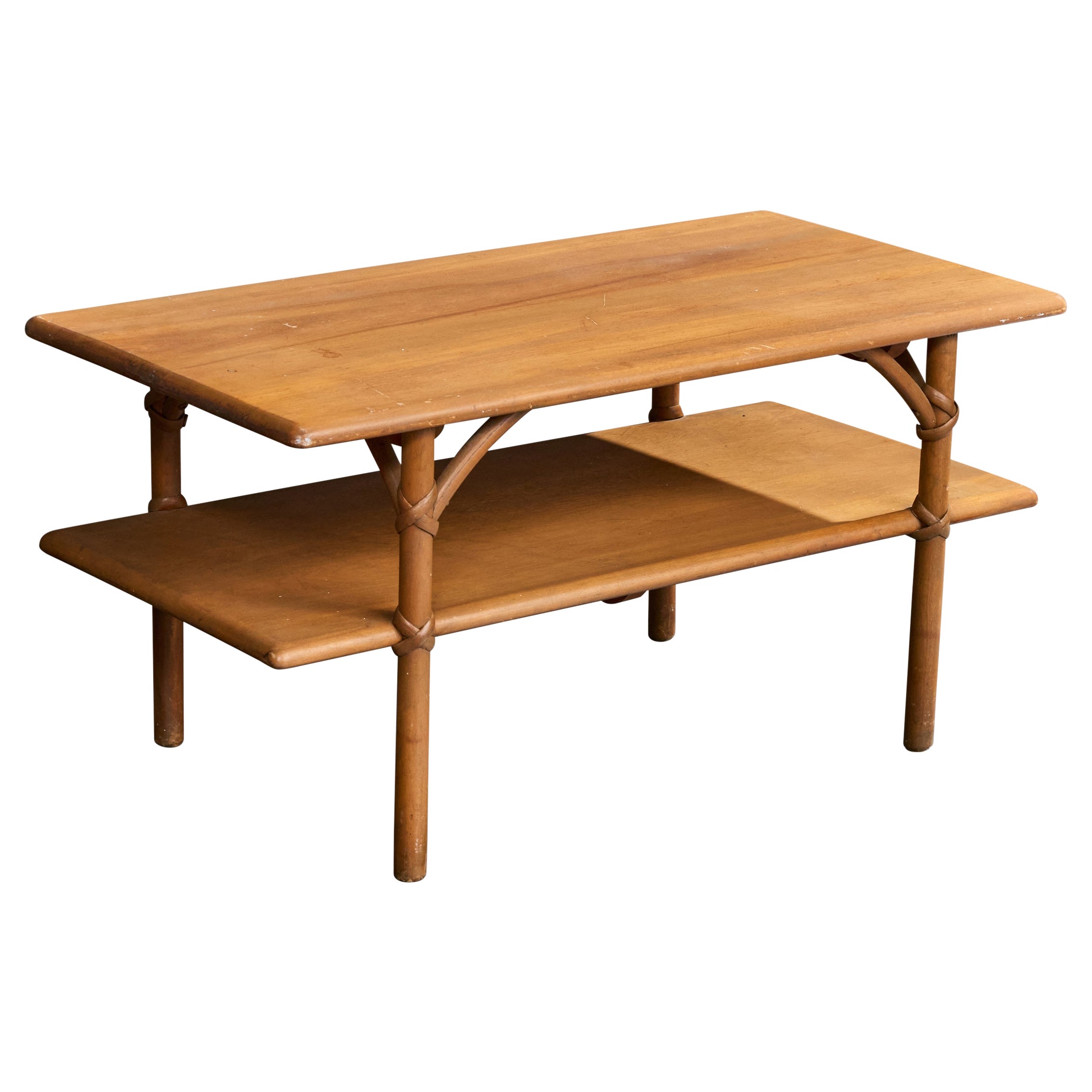 Heywood Wakefield, table basse, Wood, rotin, États-Unis, années 1950