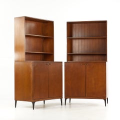 Heywood Wakefield Contessa Mid Century 2 Door Cabinet with Hutch, Pair