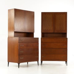 Heywood Wakefield Contessa Mid Century 4 Drawer Cabinet with Hutch - Pair