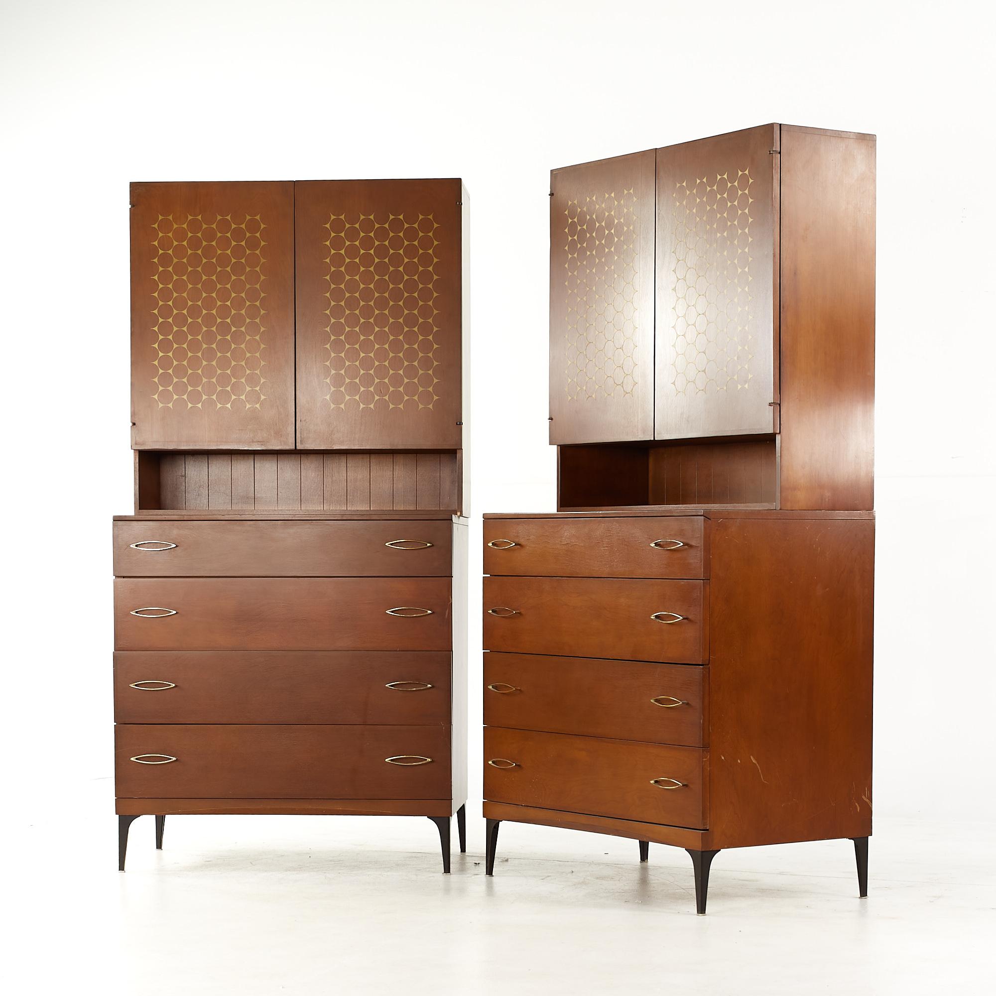 Mid-Century Modern Heywood Wakefield Contessa Mid Century 4 Drawer Cabinet with Hutch - Pair For Sale