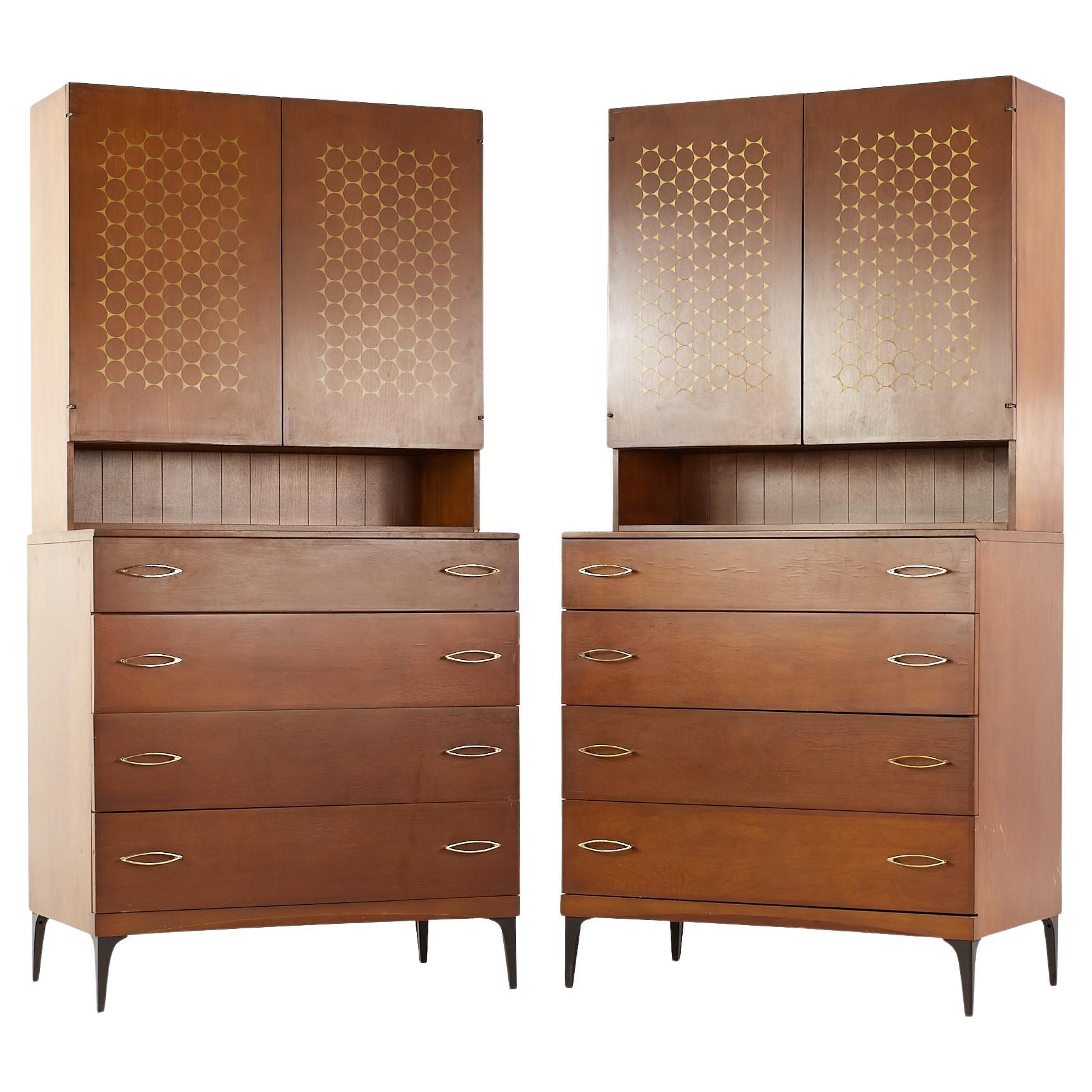 Heywood Wakefield Contessa Mid Century 4 Drawer Cabinet with Hutch - Pair For Sale