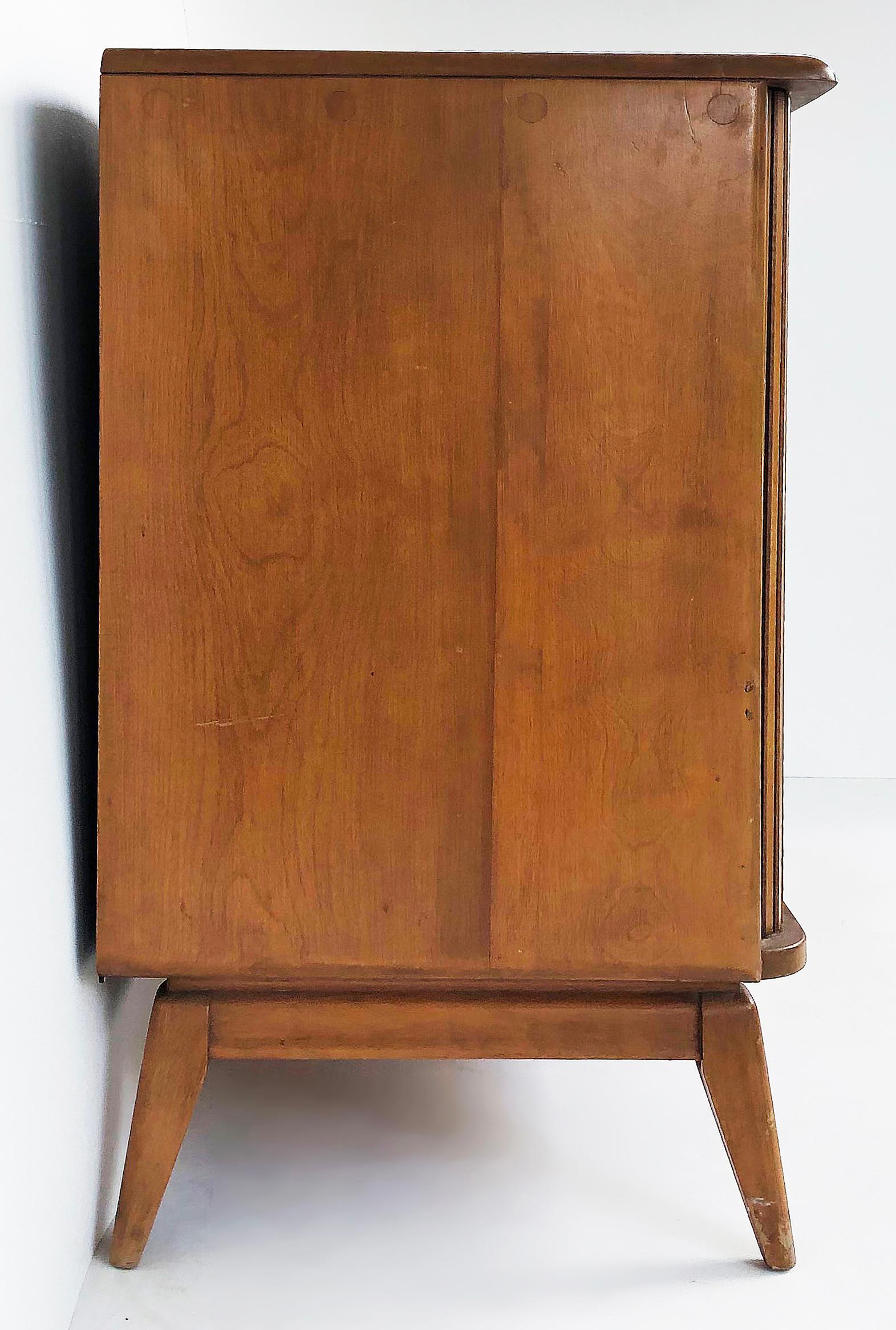 Heywood-Wakefield Credenza Cabinet with Tambour Door and Drawers In Good Condition In Miami, FL