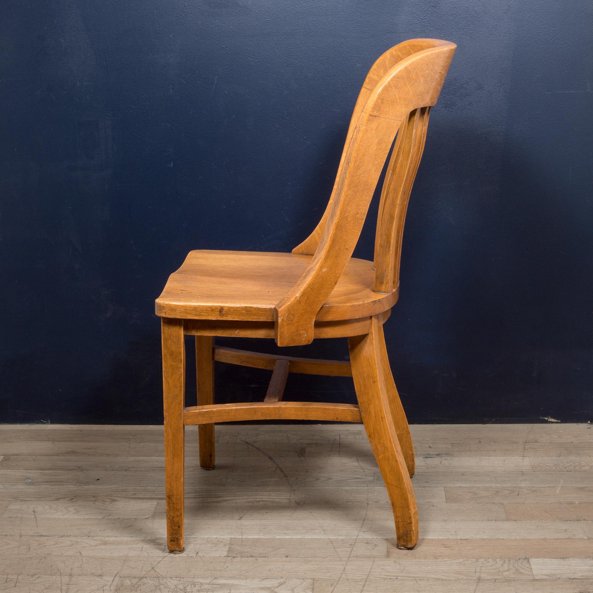 About

A solid Yellow Birch desk or library chair with curved back and curved lower brace.

Contact us for more shipping options: S16 Home San Francisco

Creator Heywood Wakefield.
Date of manufacture circa 1930-1950.
Materials and techniques solid