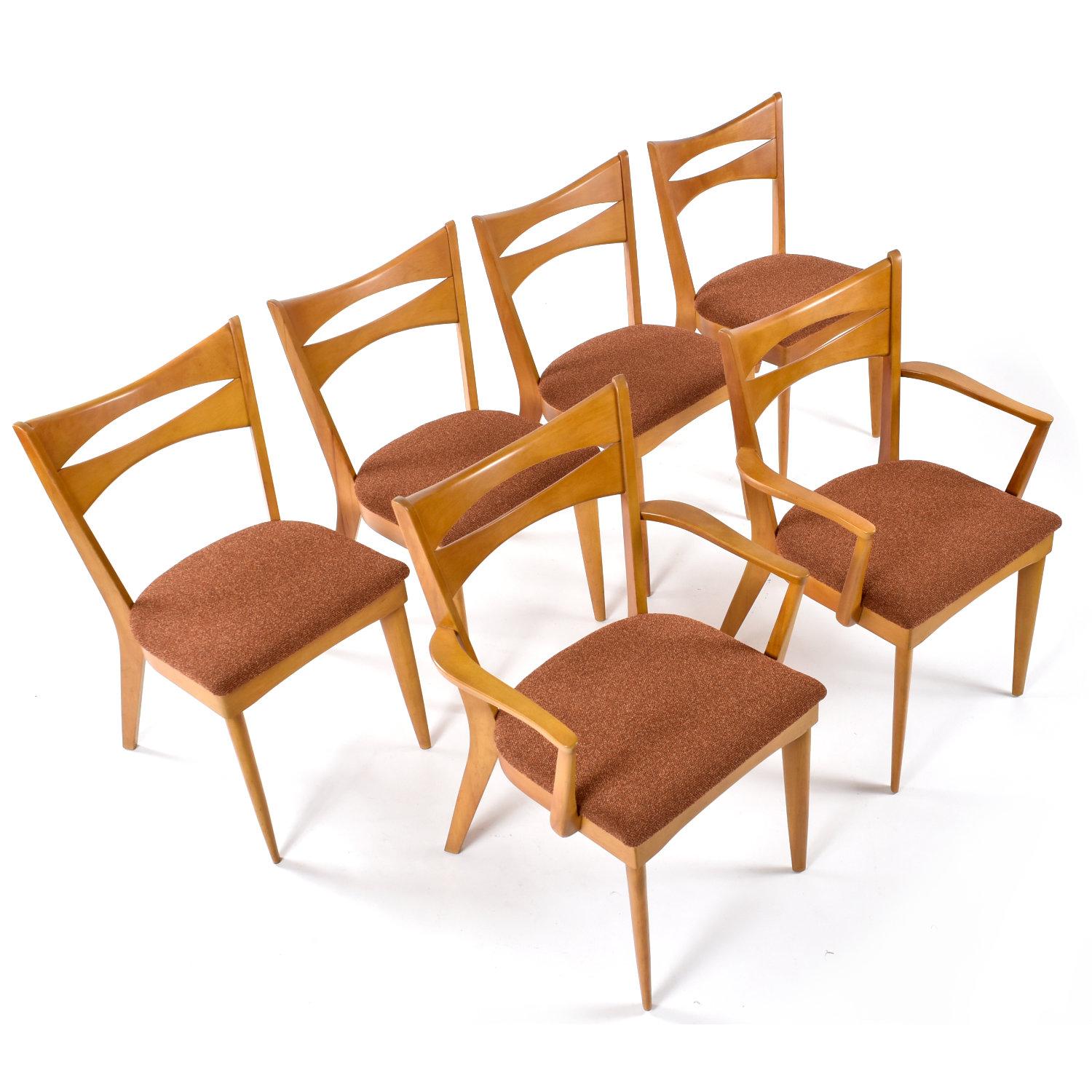 Mid-20th Century Heywood Wakefield Dining Table Set with '6' M1553 Cat’s Eye Dining Chairs