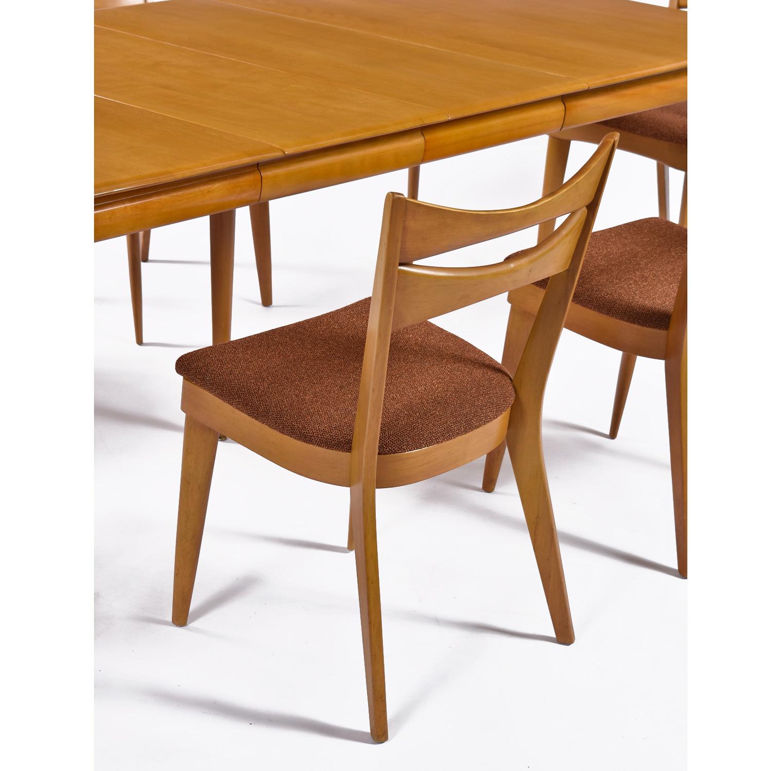 Upholstery Heywood Wakefield Dining Table Set with '6' M1553 Cat’s Eye Dining Chairs