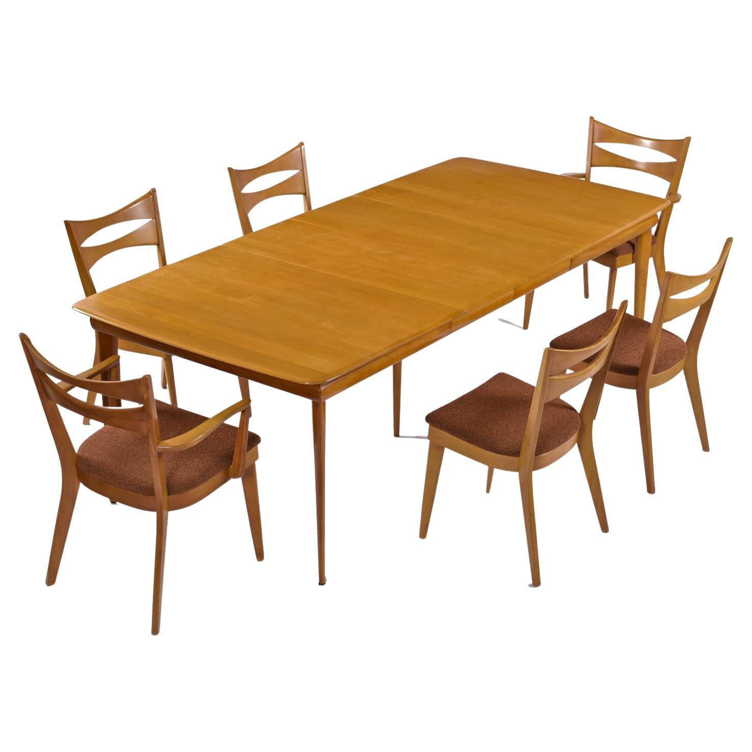 Heywood Wakefield Dining Table Set with '6' M1553 Cat’s Eye Dining Chairs