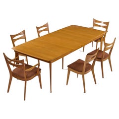 Retro Heywood Wakefield Dining Table Set with '6' M1553 Cat’s Eye Dining Chairs