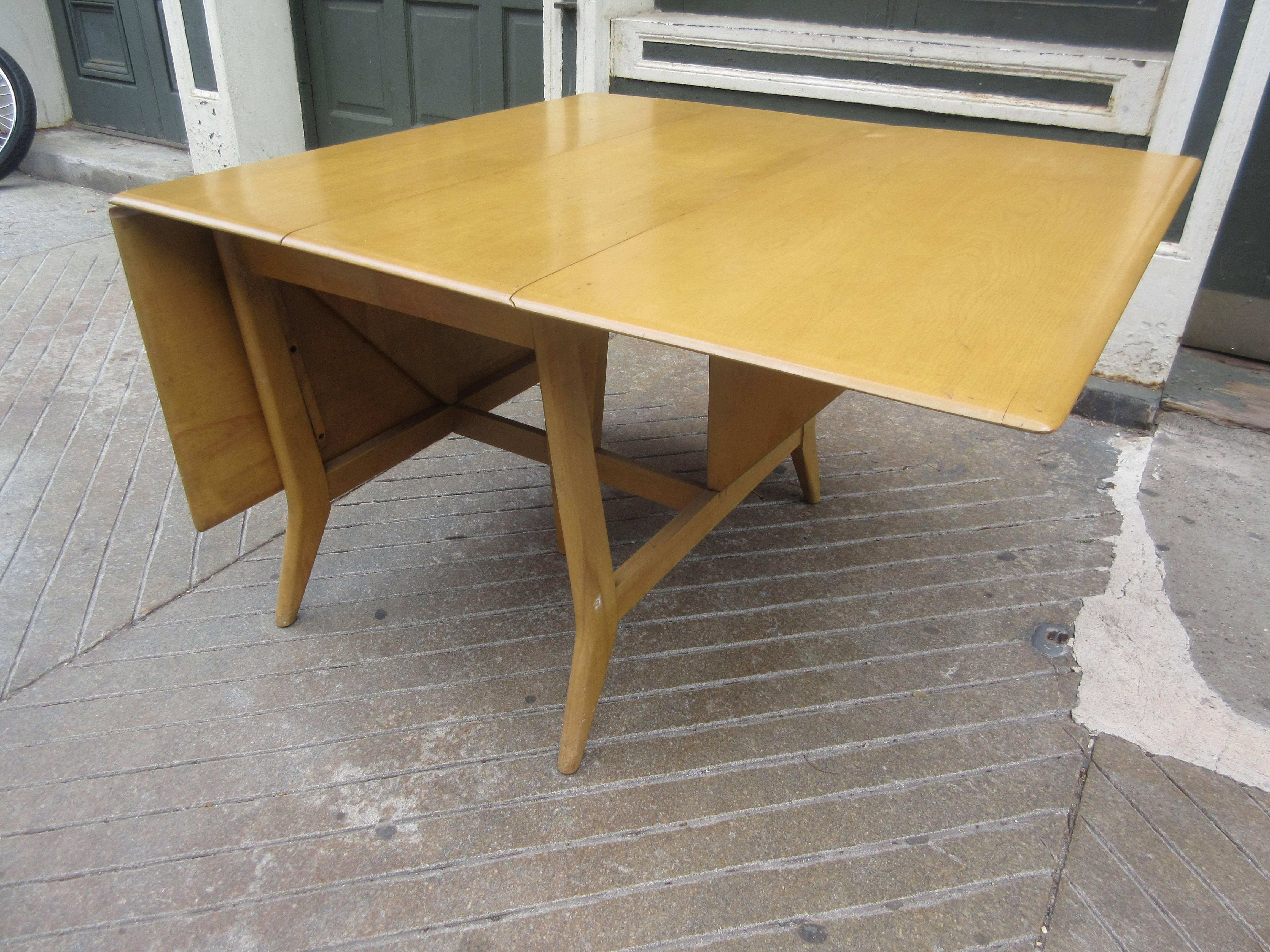 Mid-Century Modern Heywood Wakefield Drop Leaf Table with Two Additional Leaves