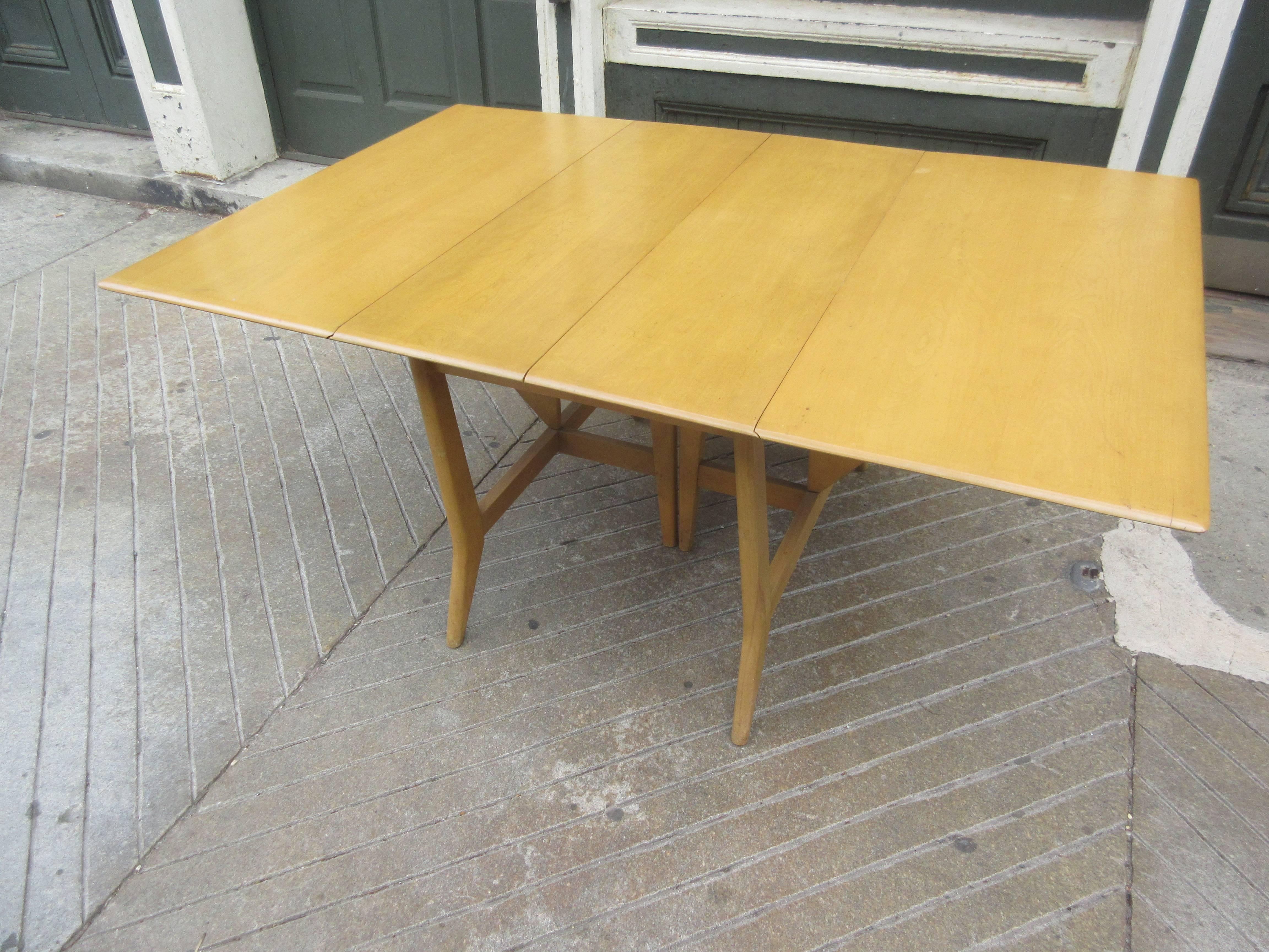 American Heywood Wakefield Drop Leaf Table with Two Additional Leaves
