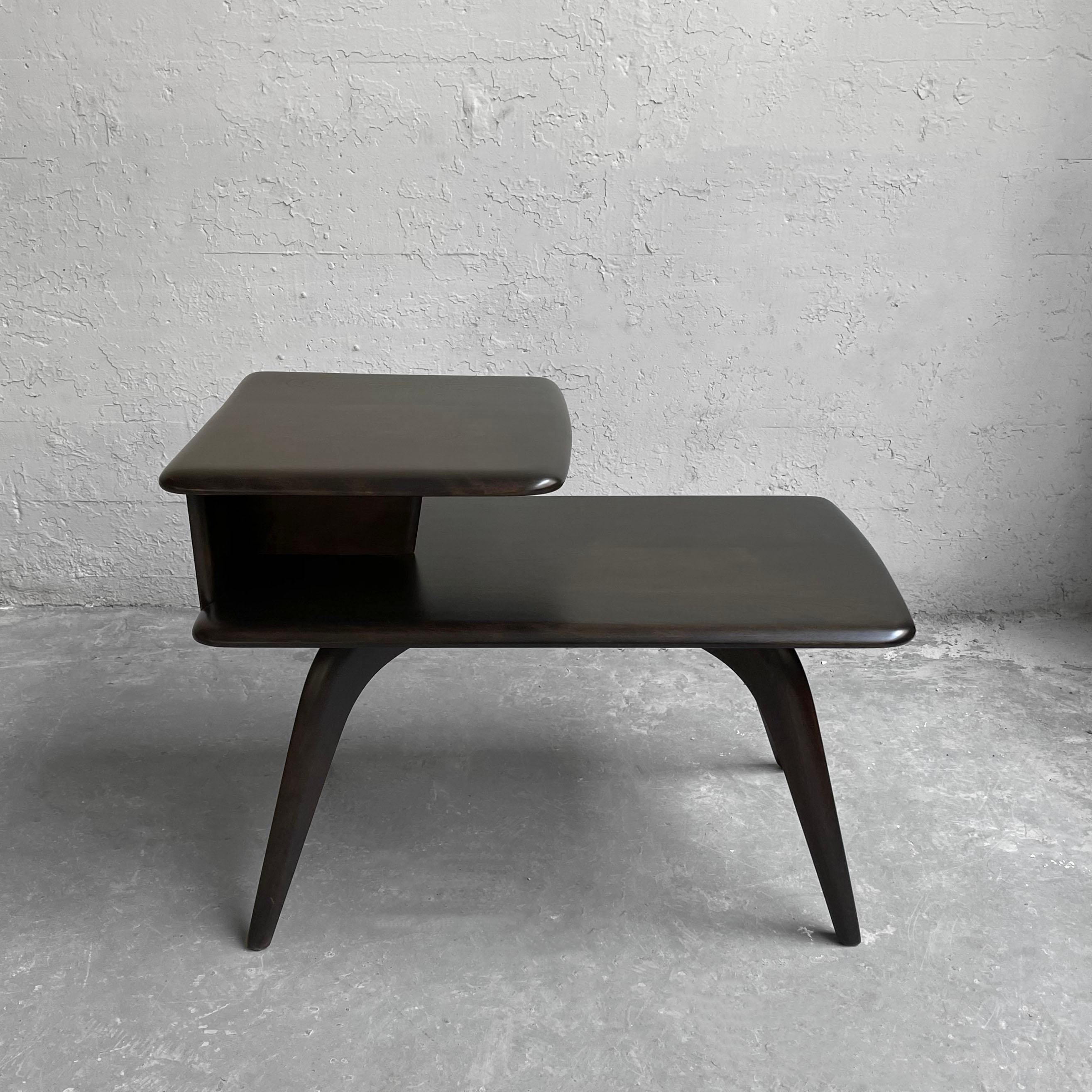 Heywood Wakefield Ebonized Maple Step Side Table In Good Condition In Brooklyn, NY