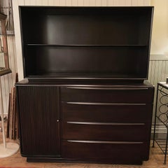 Heywood Wakefield Ebonized Maple Tambour Credenza Hutch