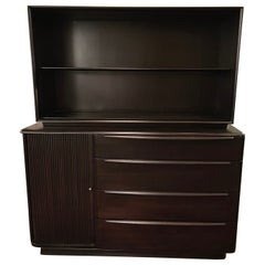 Heywood Wakefield Ebonized Maple Tambour Credenza Hutch