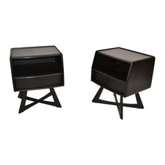 Heywood Wakefield Ebonized Night Stand, Bedside Tables Mid-Century Modern, Pair