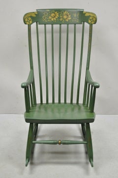 Heywood Wakefield Green Hitchcock Style Stencil Decorated Rocker Rocking Chair