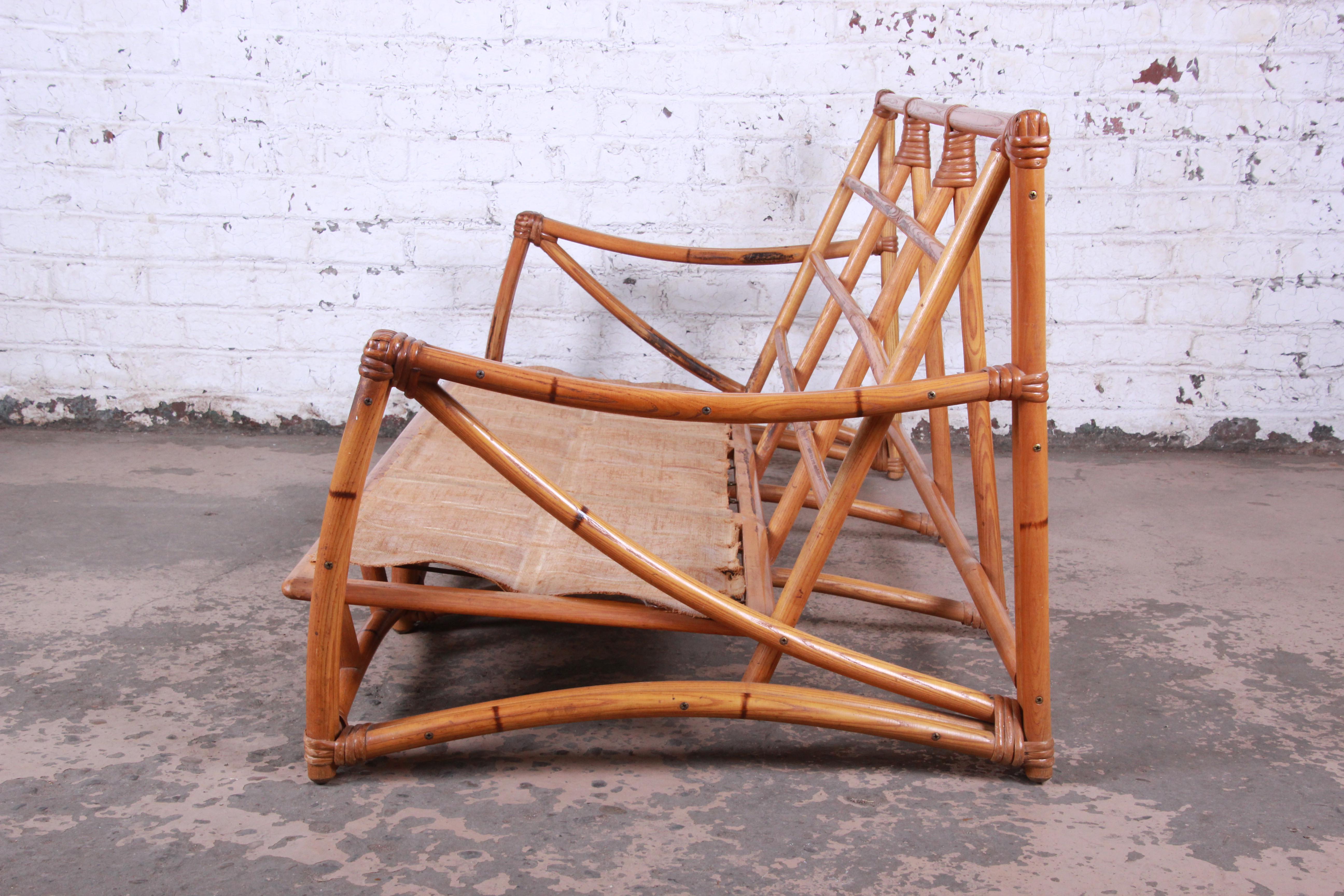 HeywoodWakefield Hollywood Regency MidCentury Modern Rattan Sofa at