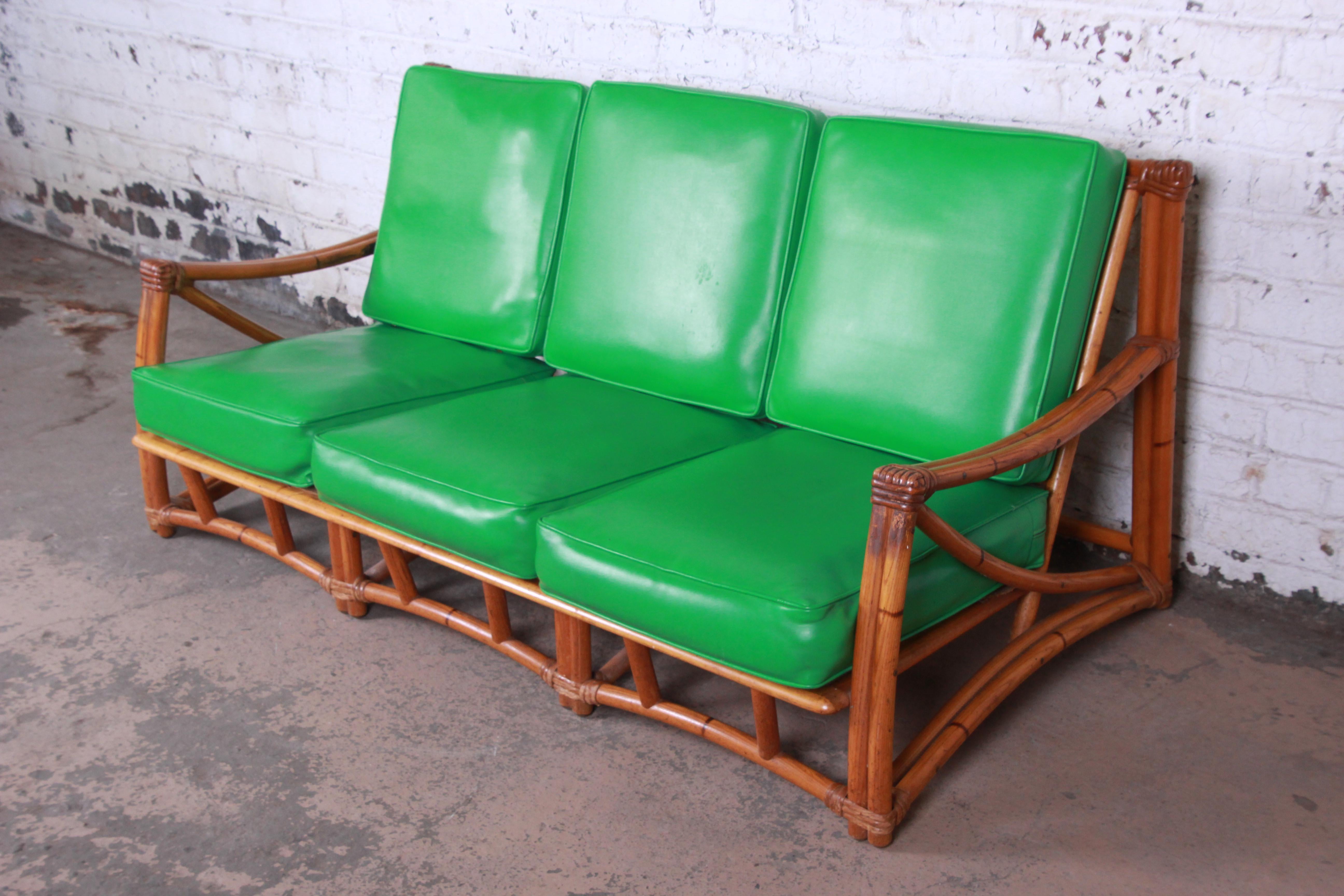 HeywoodWakefield Hollywood Regency MidCentury Modern Rattan Sofa at