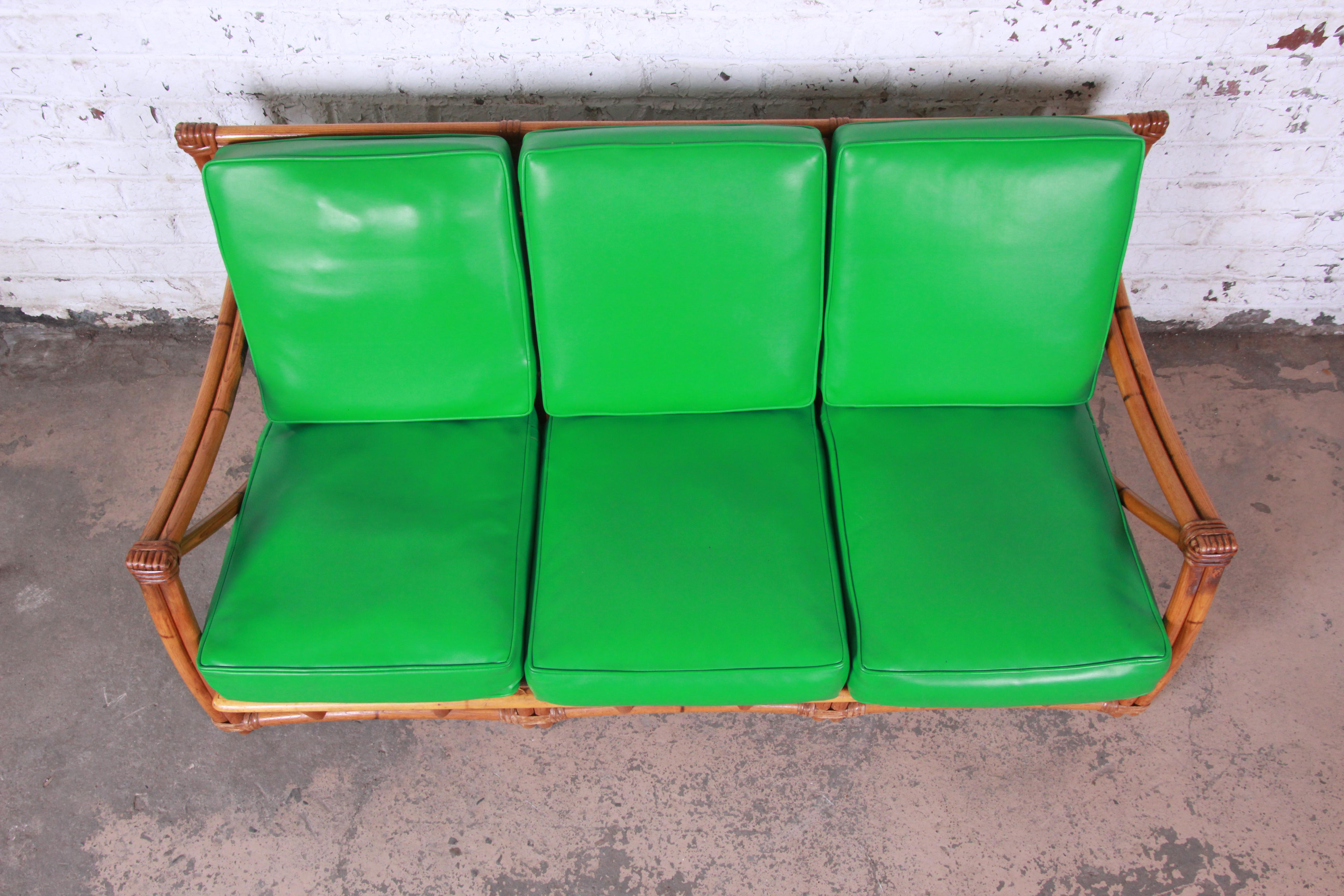 HeywoodWakefield Hollywood Regency MidCentury Modern Rattan Sofa at