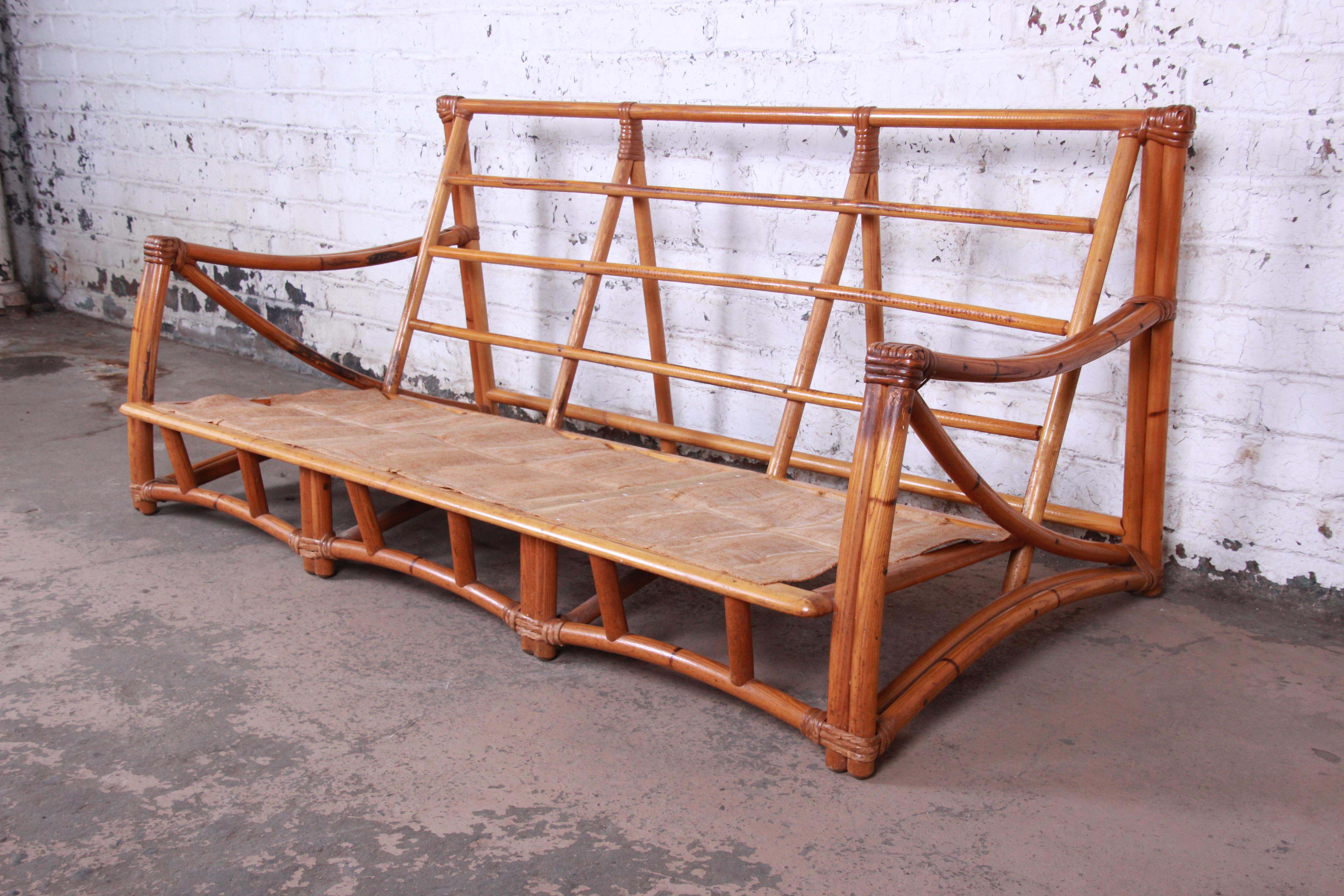 HeywoodWakefield Hollywood Regency MidCentury Modern Rattan Sofa at