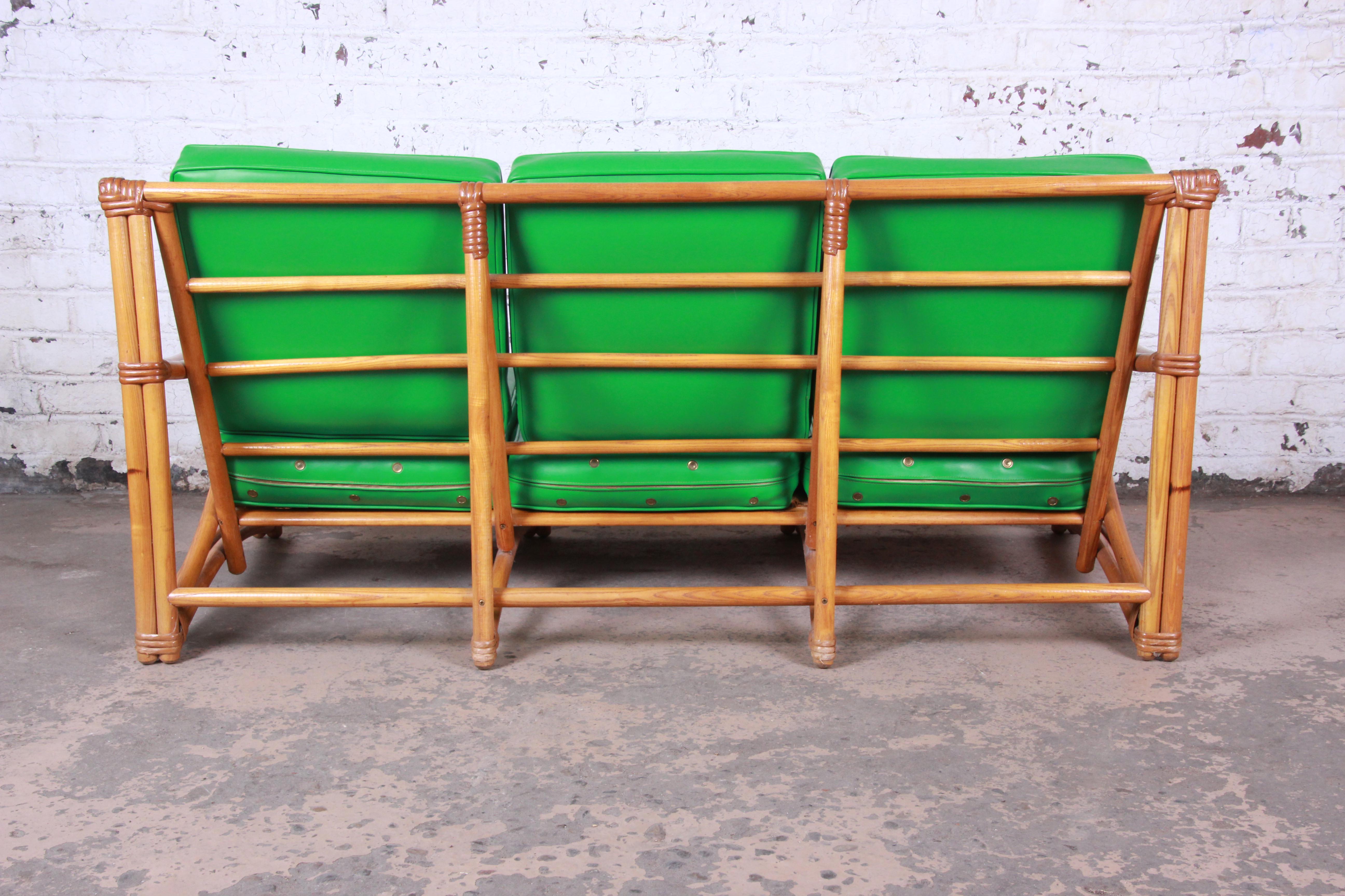 HeywoodWakefield Hollywood Regency MidCentury Modern Rattan Sofa at