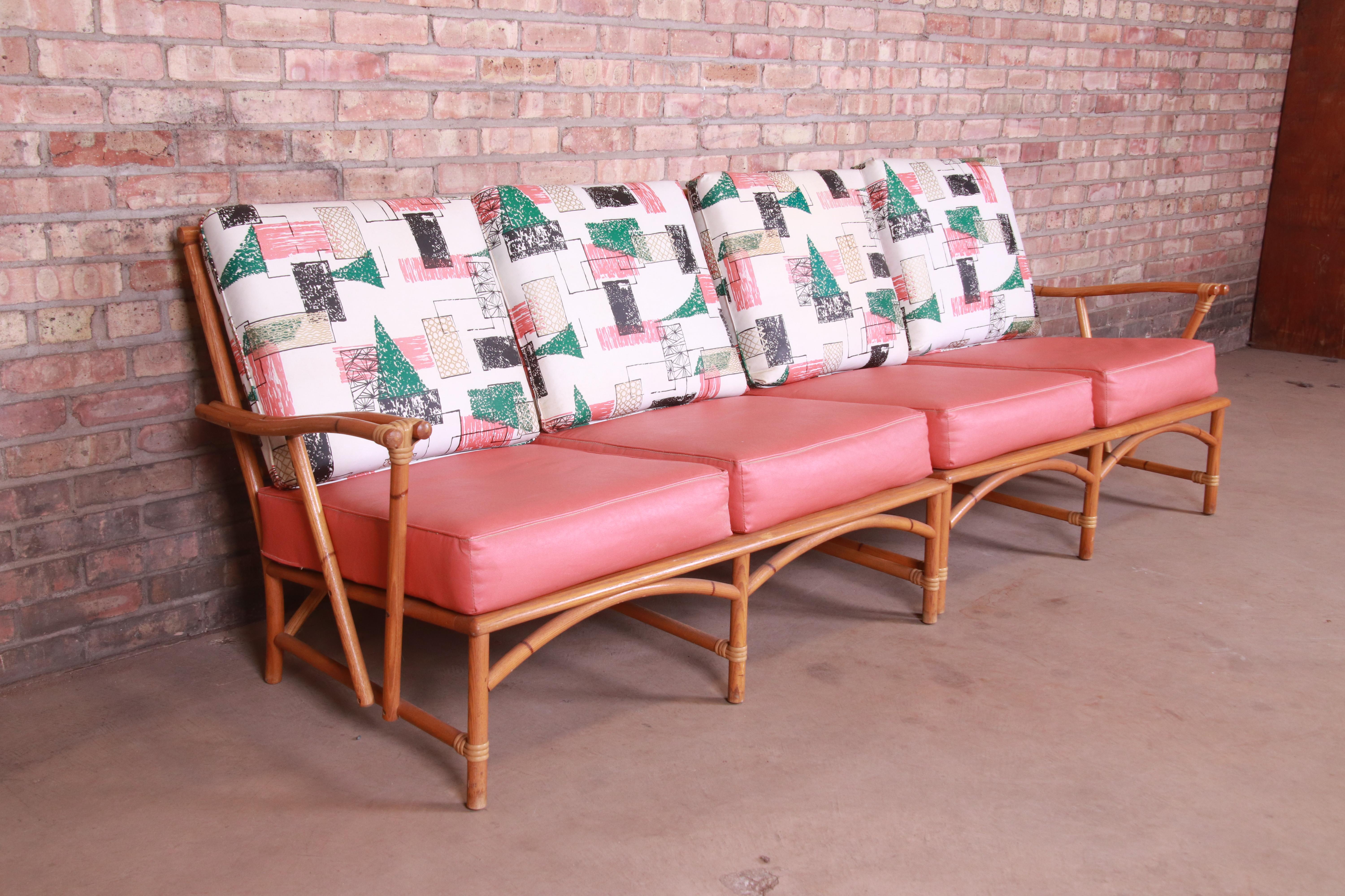 Mid-Century Modern Heywood Wakefield Ashcraft Hollywood Regency Bamboo Form Sectional Sofa, 1950s