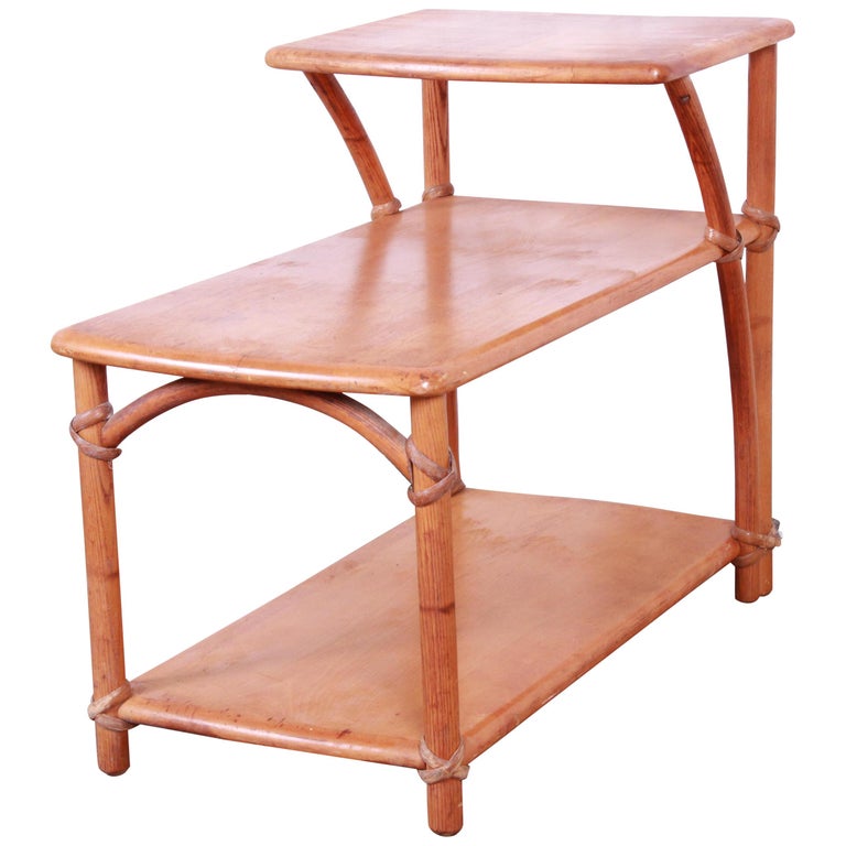 HeywoodWakefield Hollywood Regency MidCentury Modern Rattan End Table