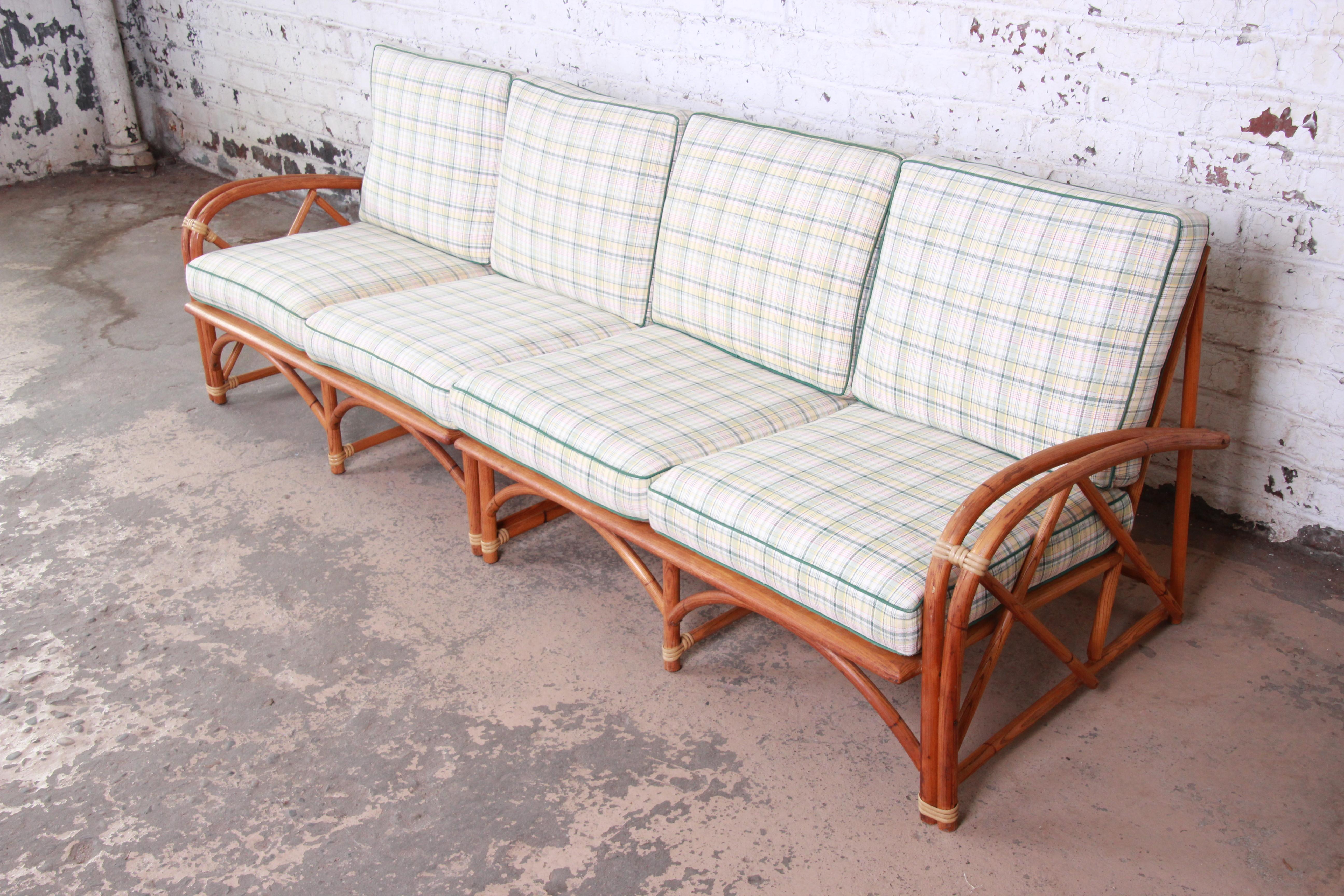 American Heywood Wakefield Hollywood Regency Mid-Century Modern Rattan Sofa