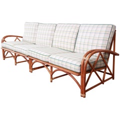 Heywood Wakefield Hollywood Regency Modernes Rattan-Sofa aus der Mitte des Jahrhunderts