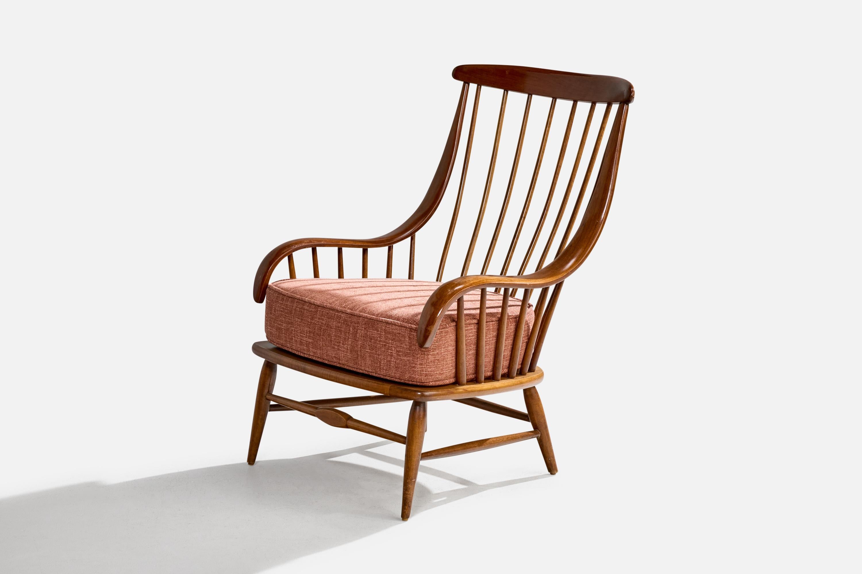 Heywood-Wakefield, Lounge Chair, Wood, Fabric, USA, 1950s Estadounidense en venta