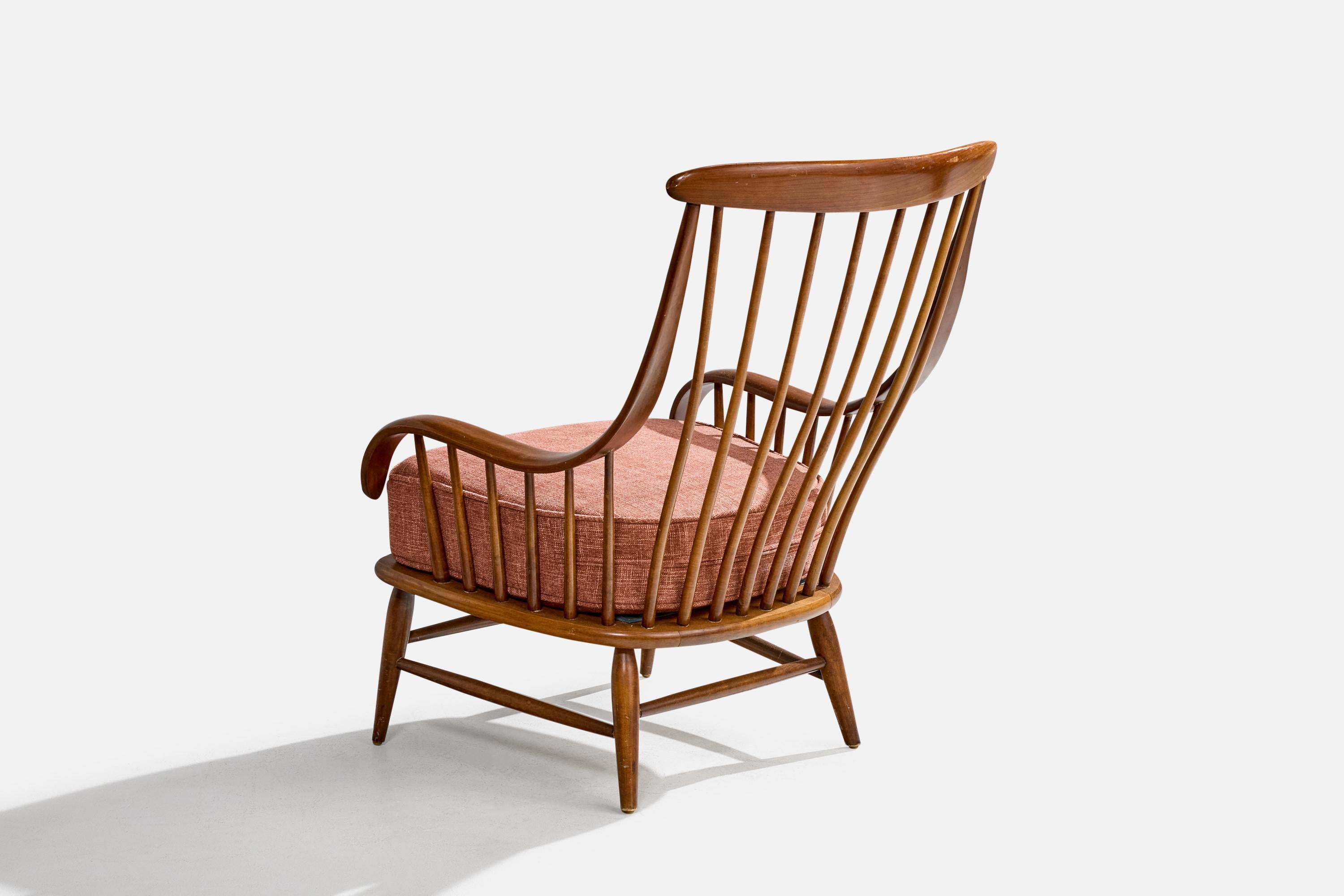 Heywood-Wakefield, Lounge Chair, Wood, Fabric, USA, 1950s en Bueno estado para la venta en High Point, NC