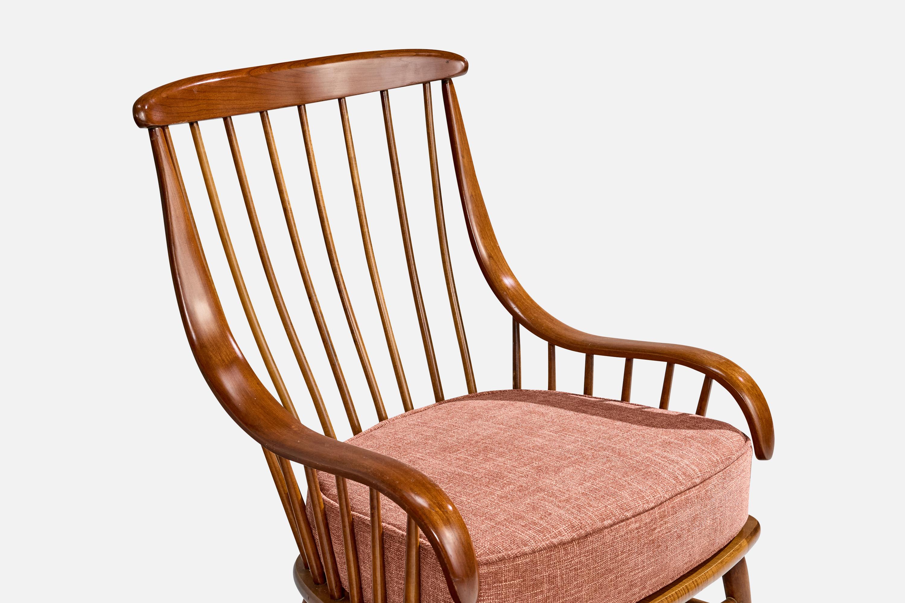 Heywood-Wakefield, Lounge Chair, Wood, Fabric, USA, 1950s Tela en venta