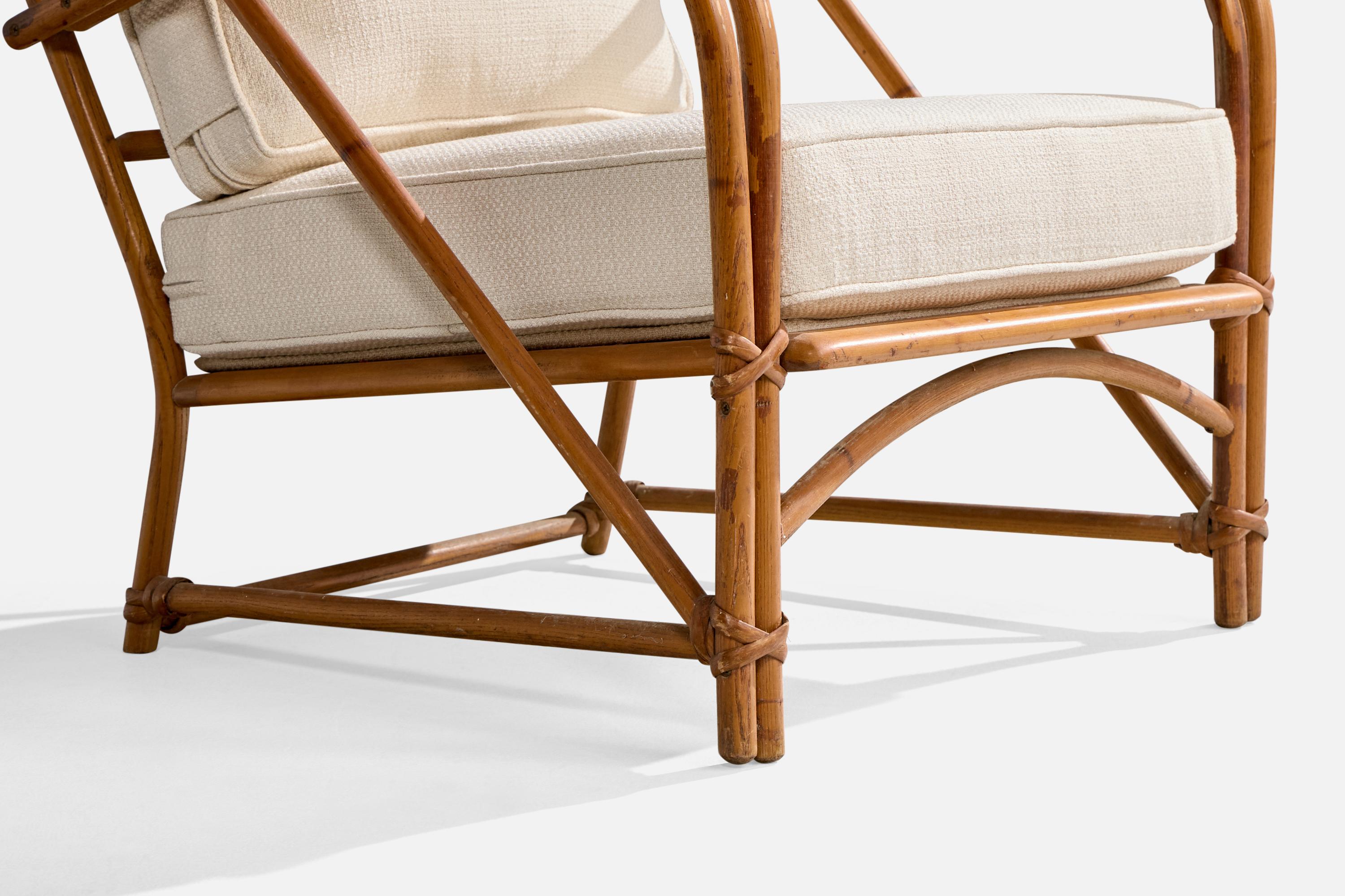 Heywood Wakefield, Lounge Chairs, Bamboo, Rattan, Fabric, USA, 1950s 6