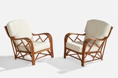 Heywood Wakefield, Lounge Chairs, Bamboo, Rattan, Fabric, USA, 1950s