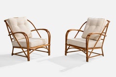 Heywood Wakefield, Lounge Chairs, Bamboo, Rattan, Fabric, USA, 1950s