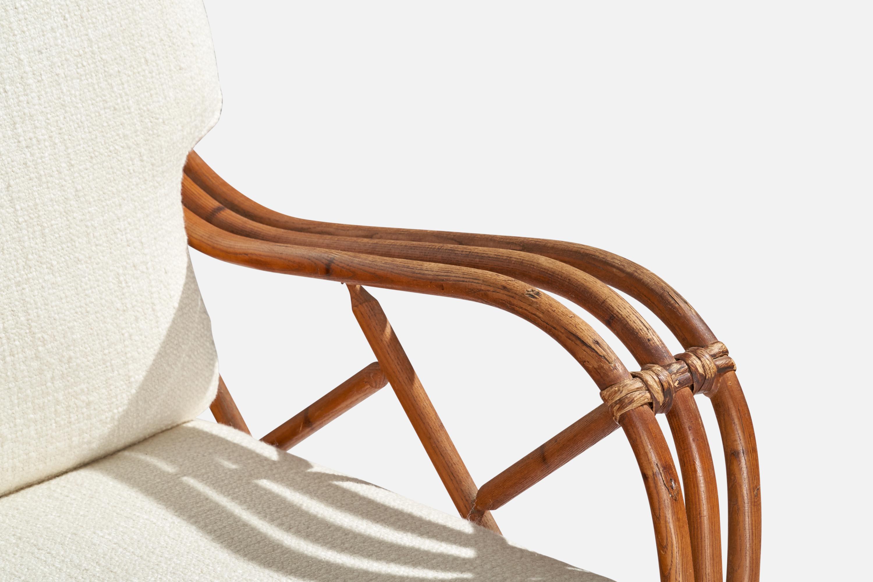 Mid-Century Modern Heywood Wakefield, Lounge Chairs, Bamboo, Rattan, Fabric, USA, 1950s
