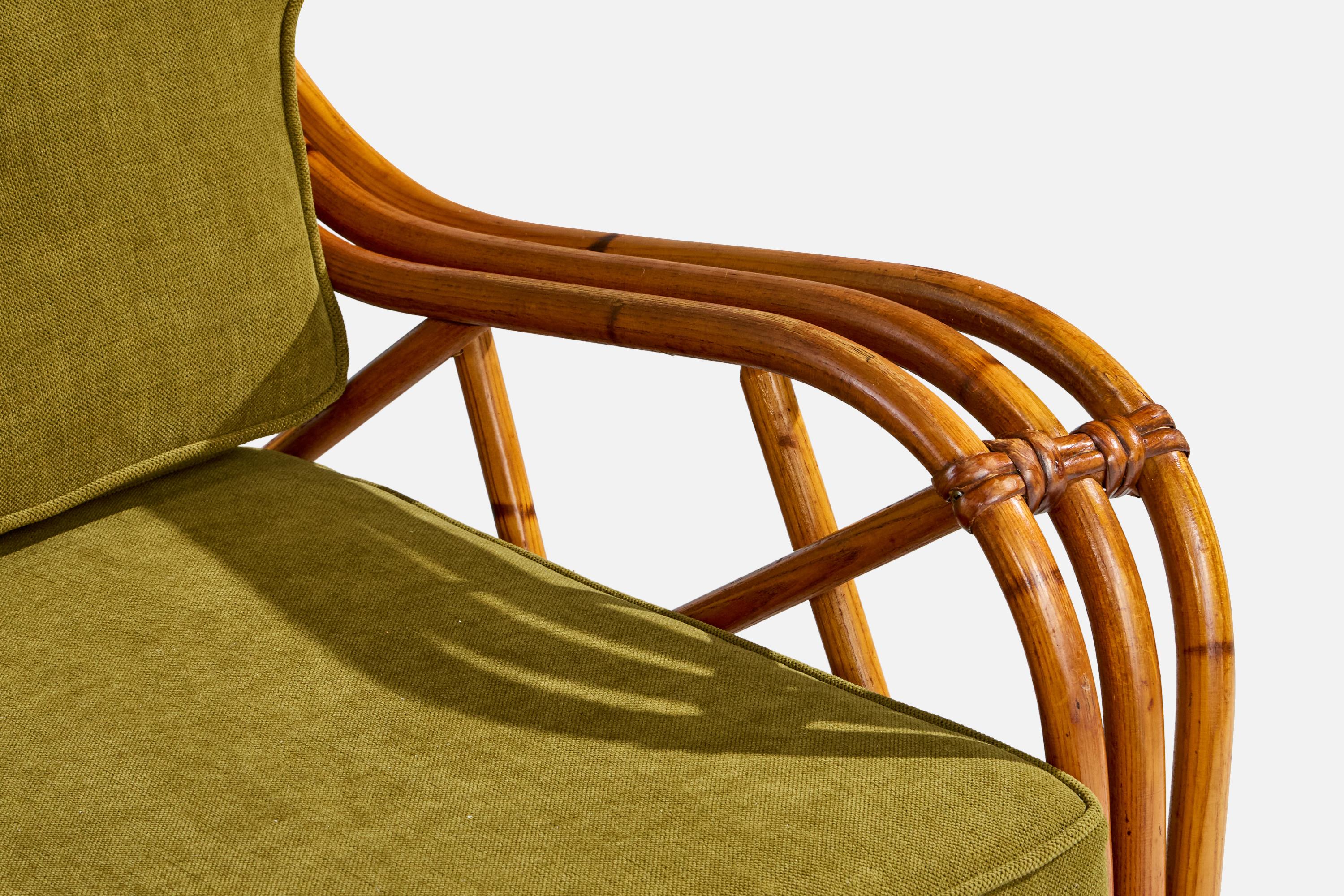 Mid-Century moderno Heywood Wakefield, Sedie da salotto, Bambù, Rattan, Tessuto, USA, anni '50 in vendita