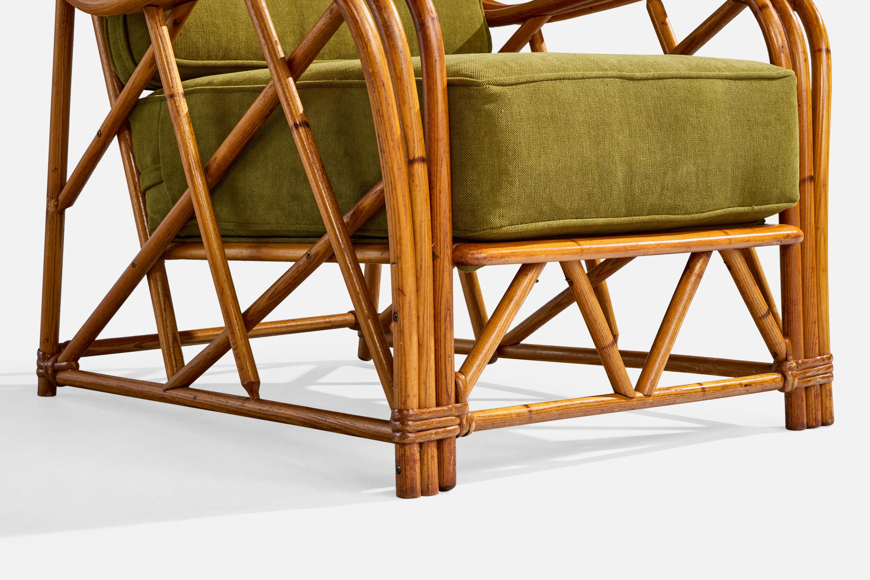 Heywood Wakefield, Sedie da salotto, Bambù, Rattan, Tessuto, USA, anni '50 In condizioni buone in vendita a High Point, NC