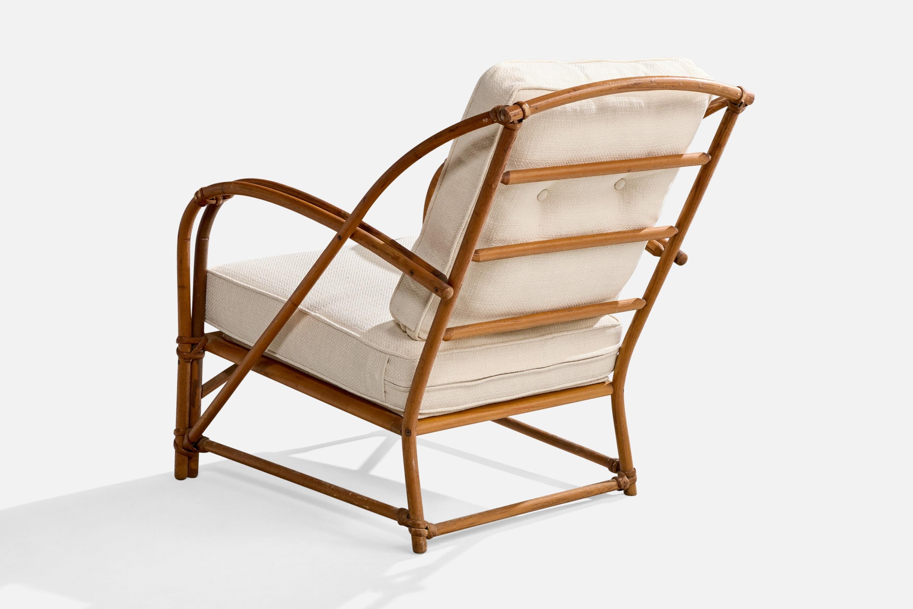 Mid-20th Century Heywood Wakefield, Lounge Chairs, Bamboo, Rattan, Fabric, USA, 1950s