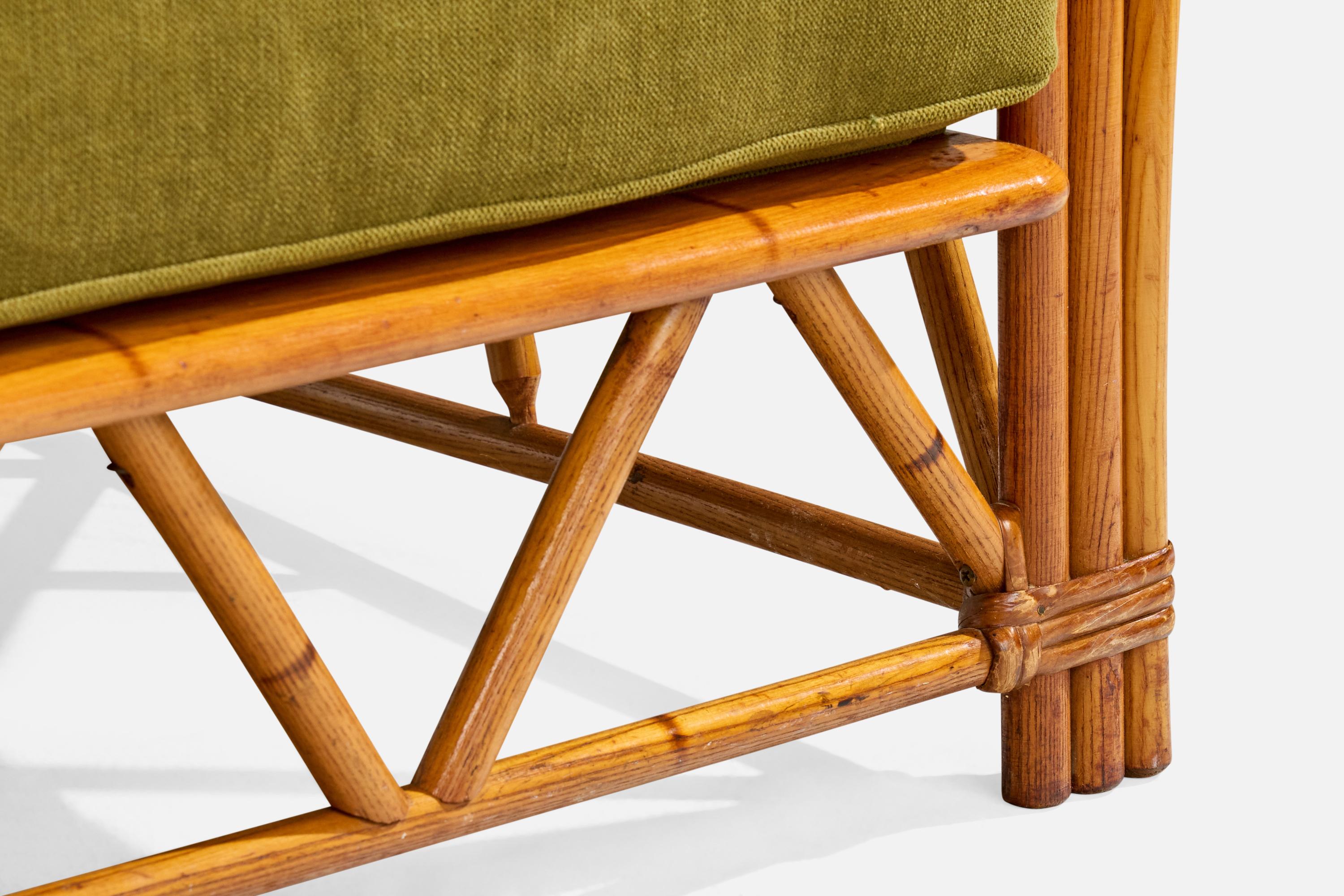 Metà XX secolo Heywood Wakefield, Sedie da salotto, Bambù, Rattan, Tessuto, USA, anni '50 in vendita