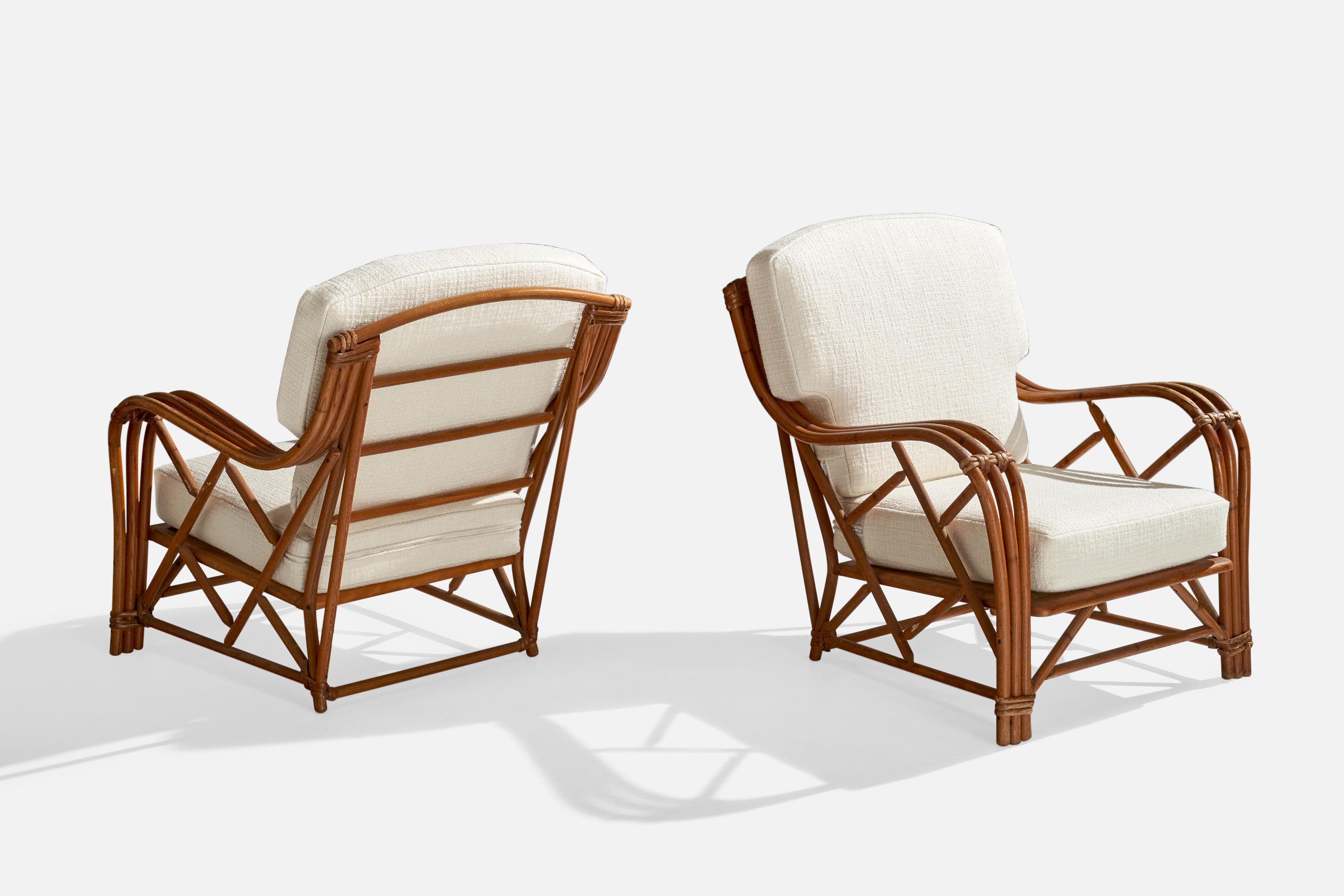 Heywood Wakefield, Lounge Chairs, Bamboo, Rattan, Fabric, USA, 1950s 1