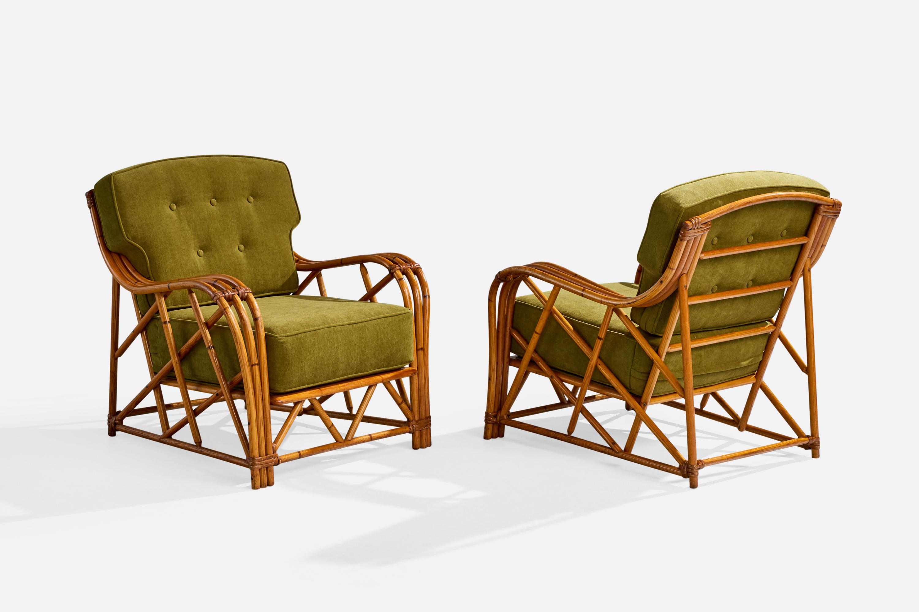 Heywood Wakefield, Sedie da salotto, Bambù, Rattan, Tessuto, USA, anni '50 in vendita 1