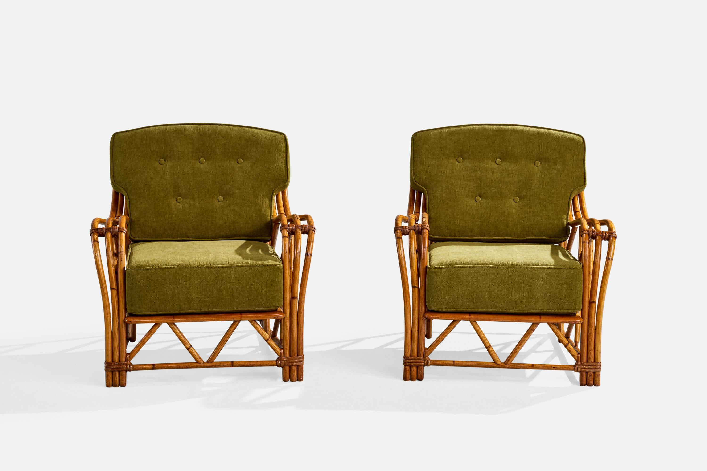 Heywood Wakefield, Sedie da salotto, Bambù, Rattan, Tessuto, USA, anni '50 in vendita 2