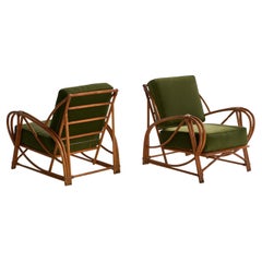 Vintage Heywood-Wakefield, Lounge Chairs, Bamboo, Rattan, Velvet, USA, 1950s