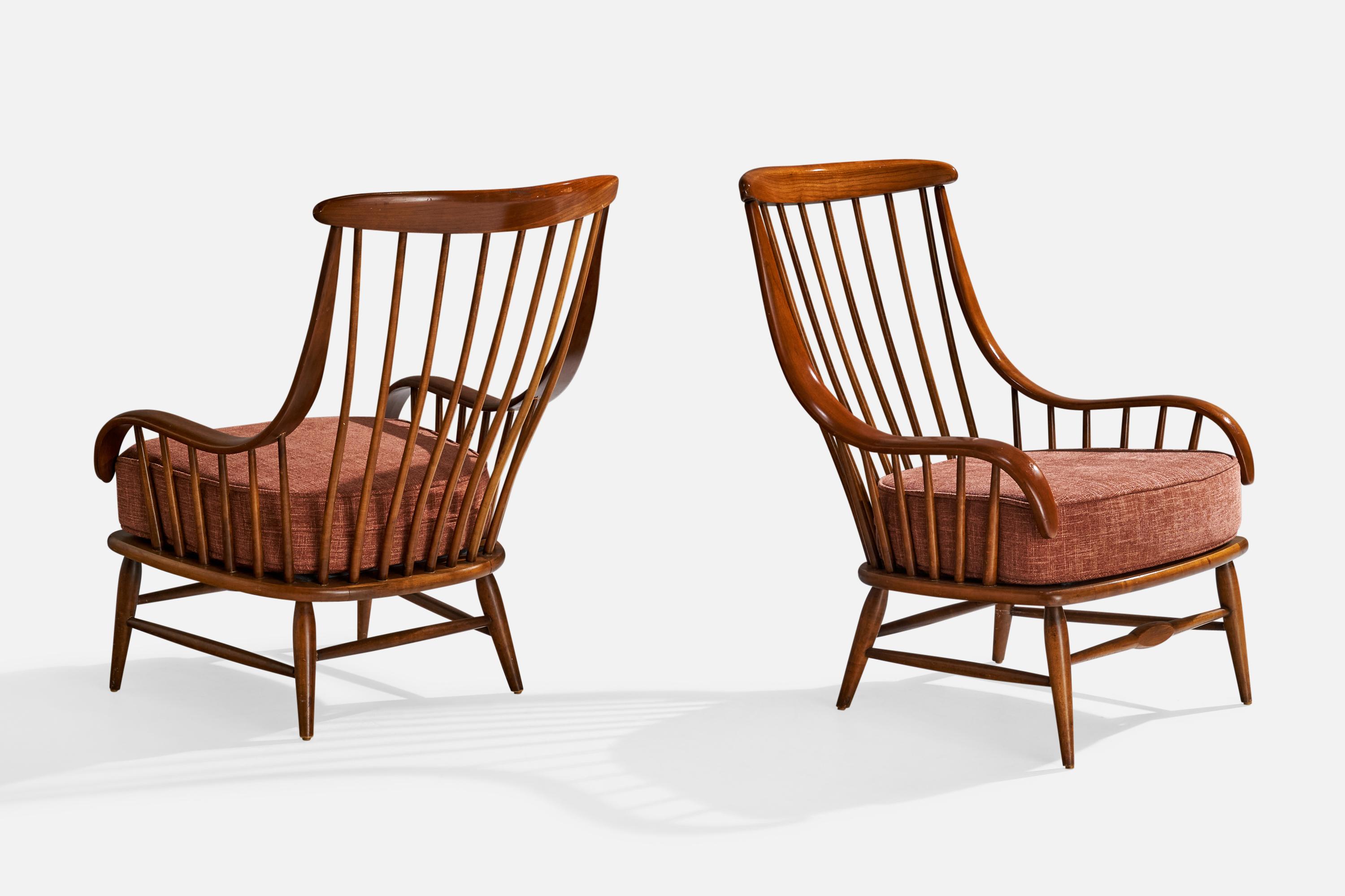 Mid-Century Modern Heywood-Wakefield, Lounge Chairs, Wood, Fabric, USA, 1950s