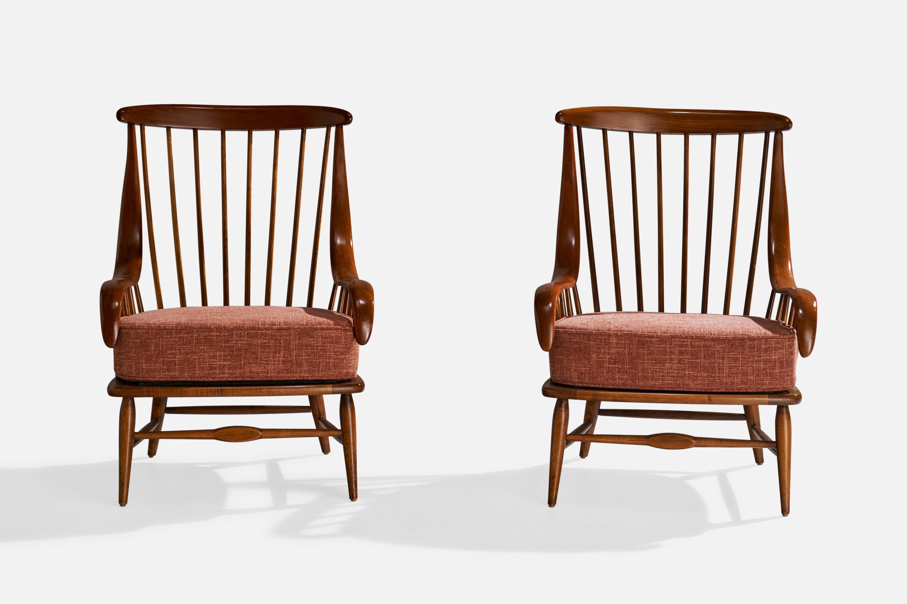 Heywood-Wakefield, Lounge Chairs, Wood, Fabric, USA, 1950s 1
