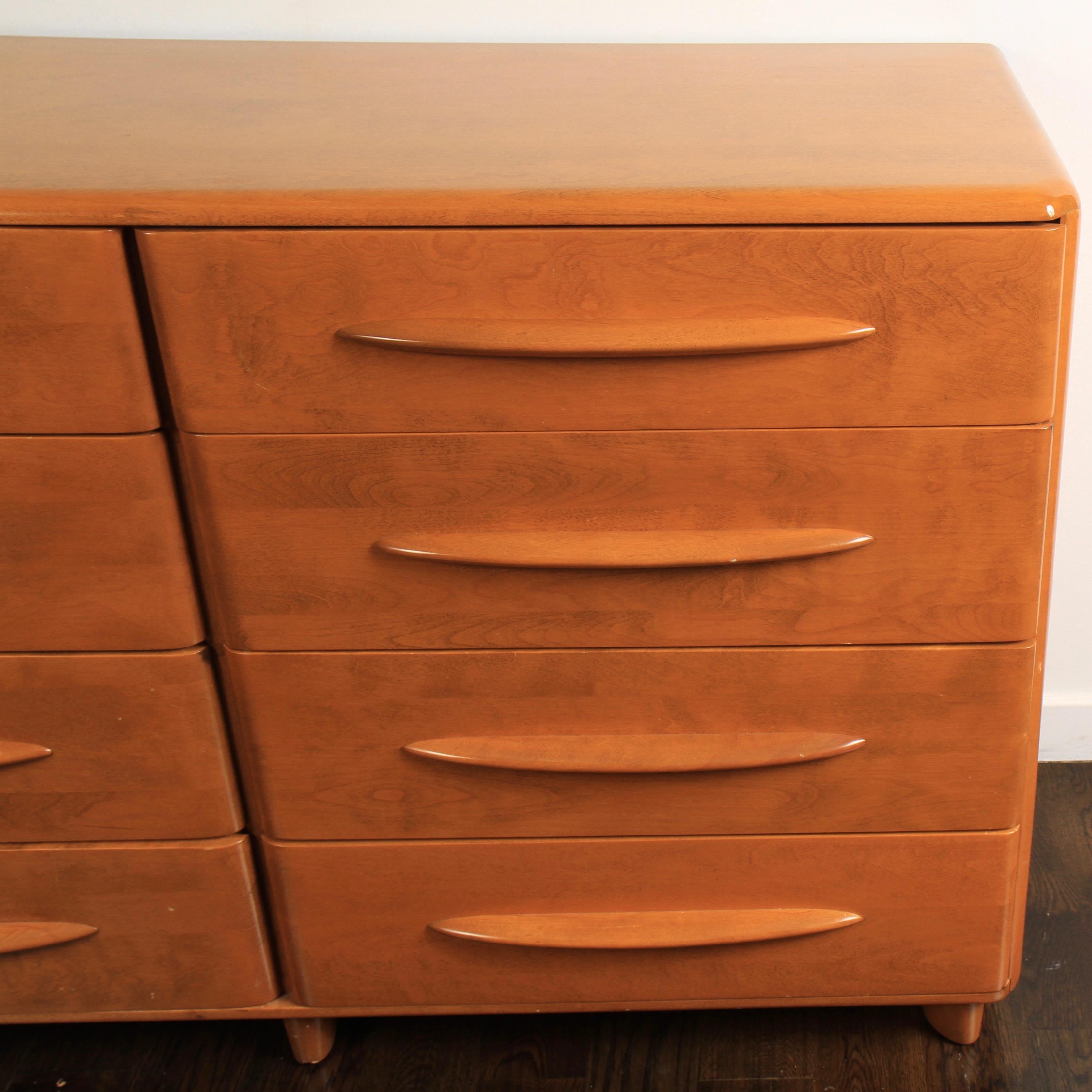 Clean, solid birch, eight-drawer dresser in original champaign finish. 

In 1897, two prominent furniture companies, Heywood Brothers (est. 1826) and Wakefield Company (est. 1855) merged to create Heywood Brothers & Wakefield Company; the name