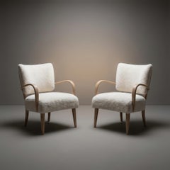 Heywood-Wakefield M340C Lounge Chairs in Shearling Lambswool, Pair