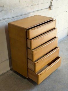 Heywood Wakefield Maple Tallboy Wooden Dresser Highboy Chest of Drawers MCM 1950